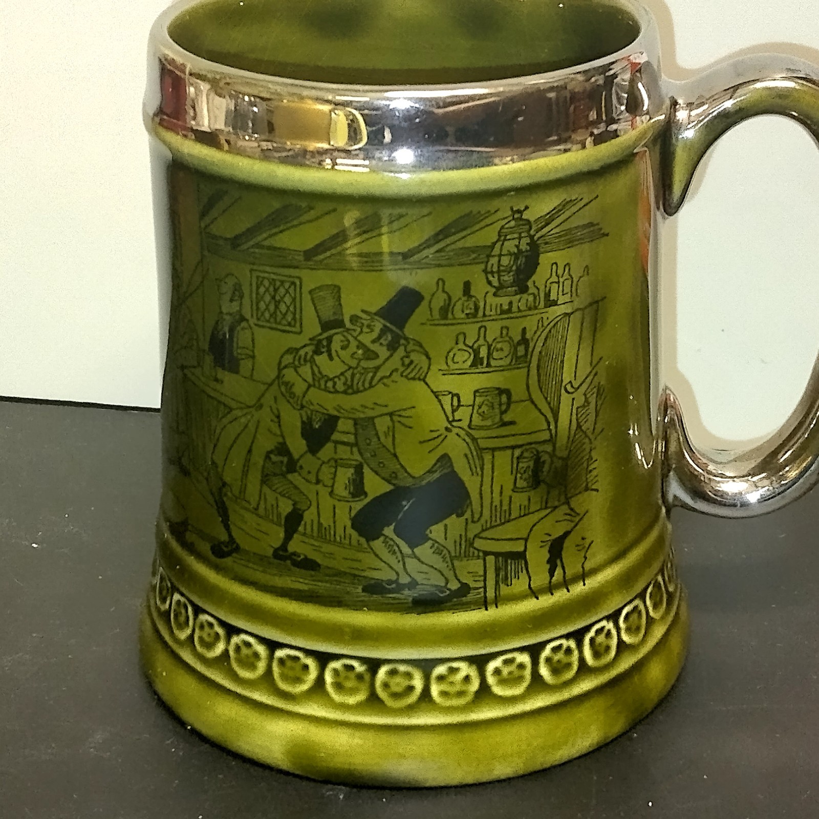 Princess House Fine Earthenware Beer Stein Mug England Dark Green Vtg Love Poem