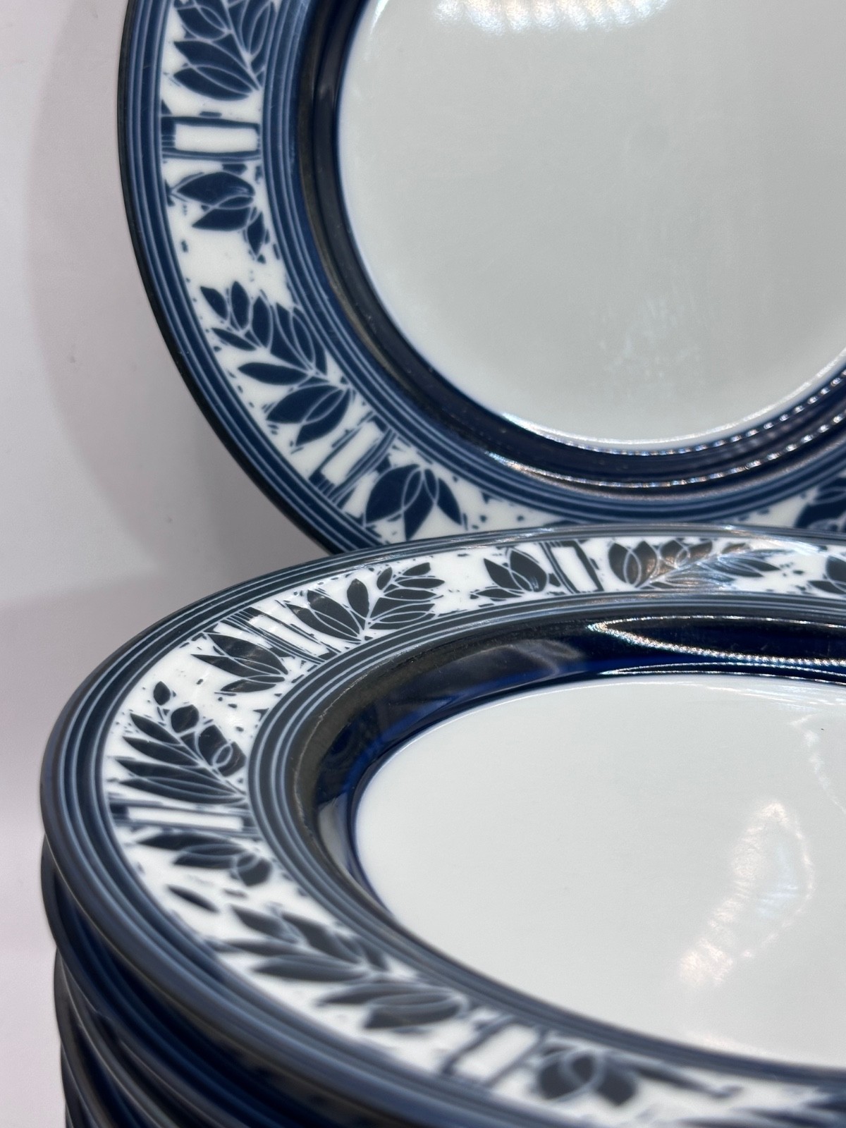 Set of 10 Ceylon by Dansk Bread and Butter Plates 7.25″ Royal Blue Leaves Japan