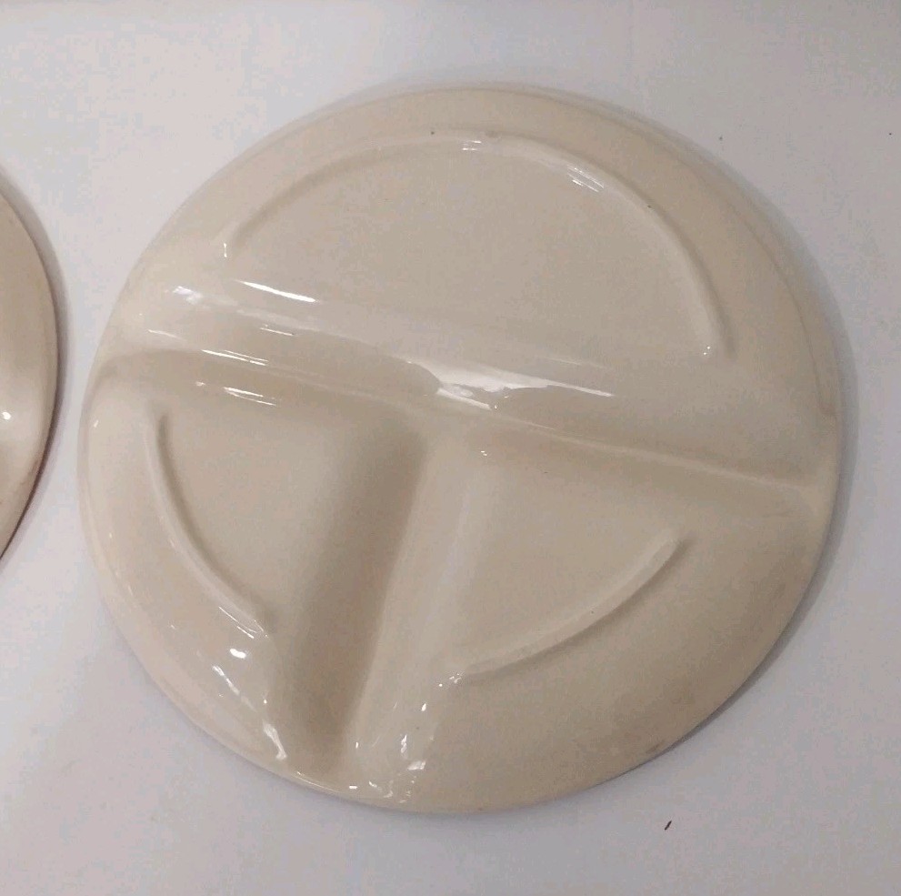 Vintage 6 Plates Ceramic Kitchen Prep Or Childrens 7 5/8″ Divided Pottery Plates