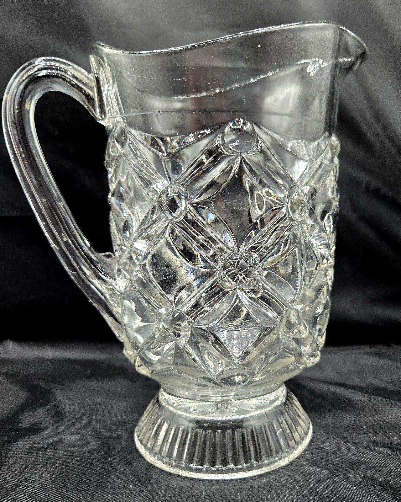 Bryce Higbee & Co. Clear Glass 9″ Pitcher Gem aka Nailhead EAPG c.1890 Victorian