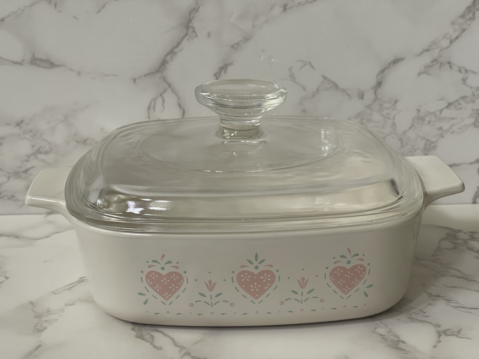 Corningware A-1-B Forever Yours 1 Liter Casserole Dish w/ Pyrex A7C Lid Hearts