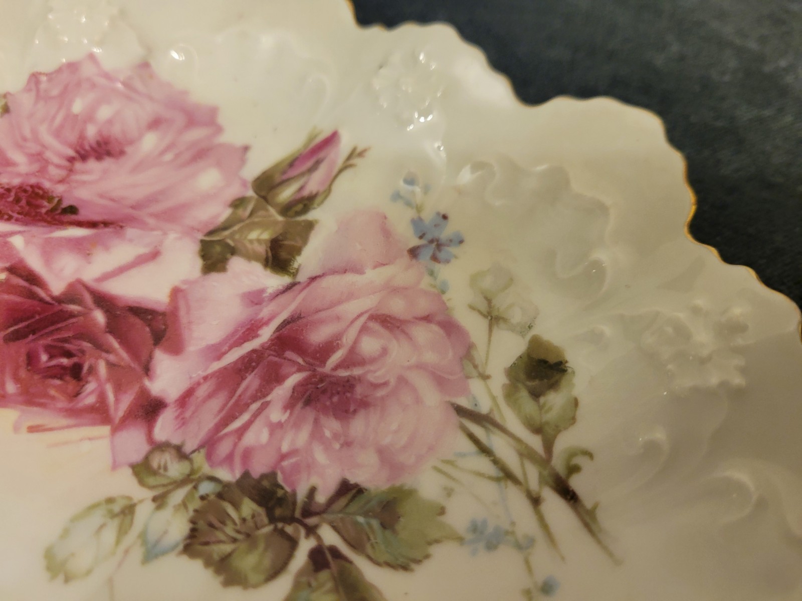 RS Prussia Antique 9″ Porcelain Plate Scalloped Floral Pink Roses 2282