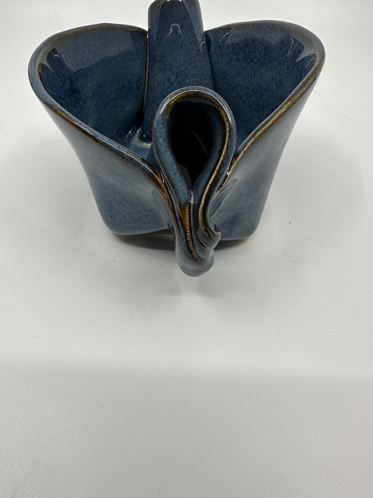 Hilborn Art Pottery Bowl Blue Glazed Pinched Sides Signed Hand Made