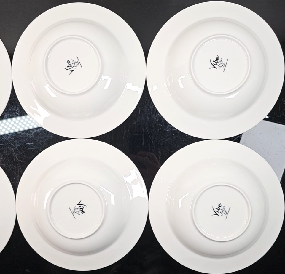 6 Lenox Vibe Rim Soup Pasta Bowl Set White Swirled Elegant Table Dining Dish Lot