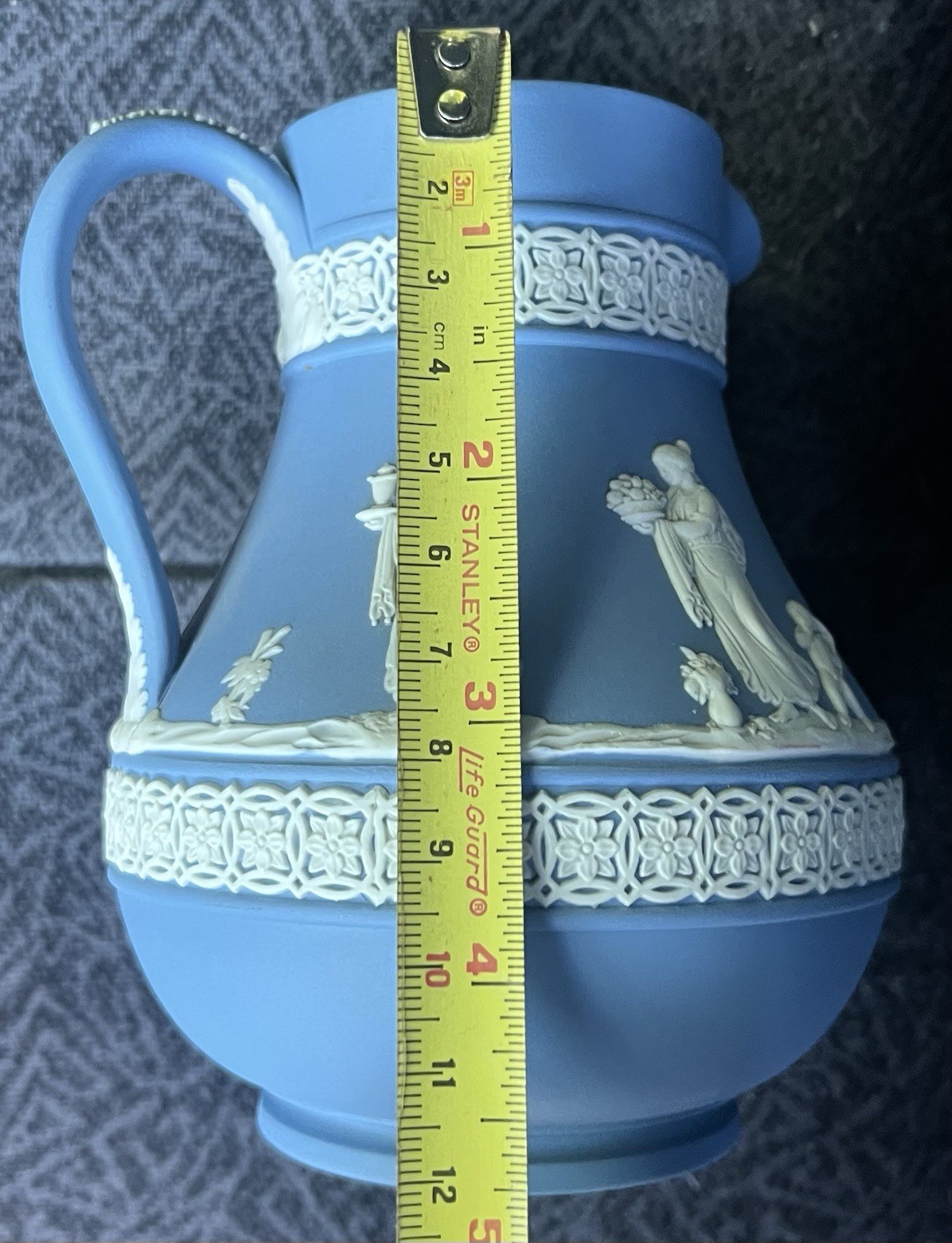 1950s WEDGWOOD BLUE JASPERWARE PITCHER JUG England Neoclassical Roman Greek