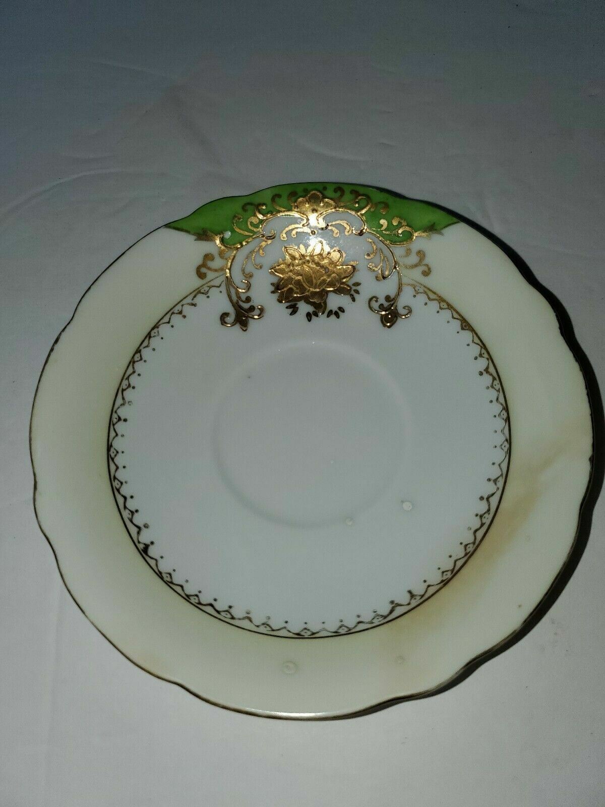 Ucagco China, Occupied Japan, Vintage Saucer Green & Gold Gilt