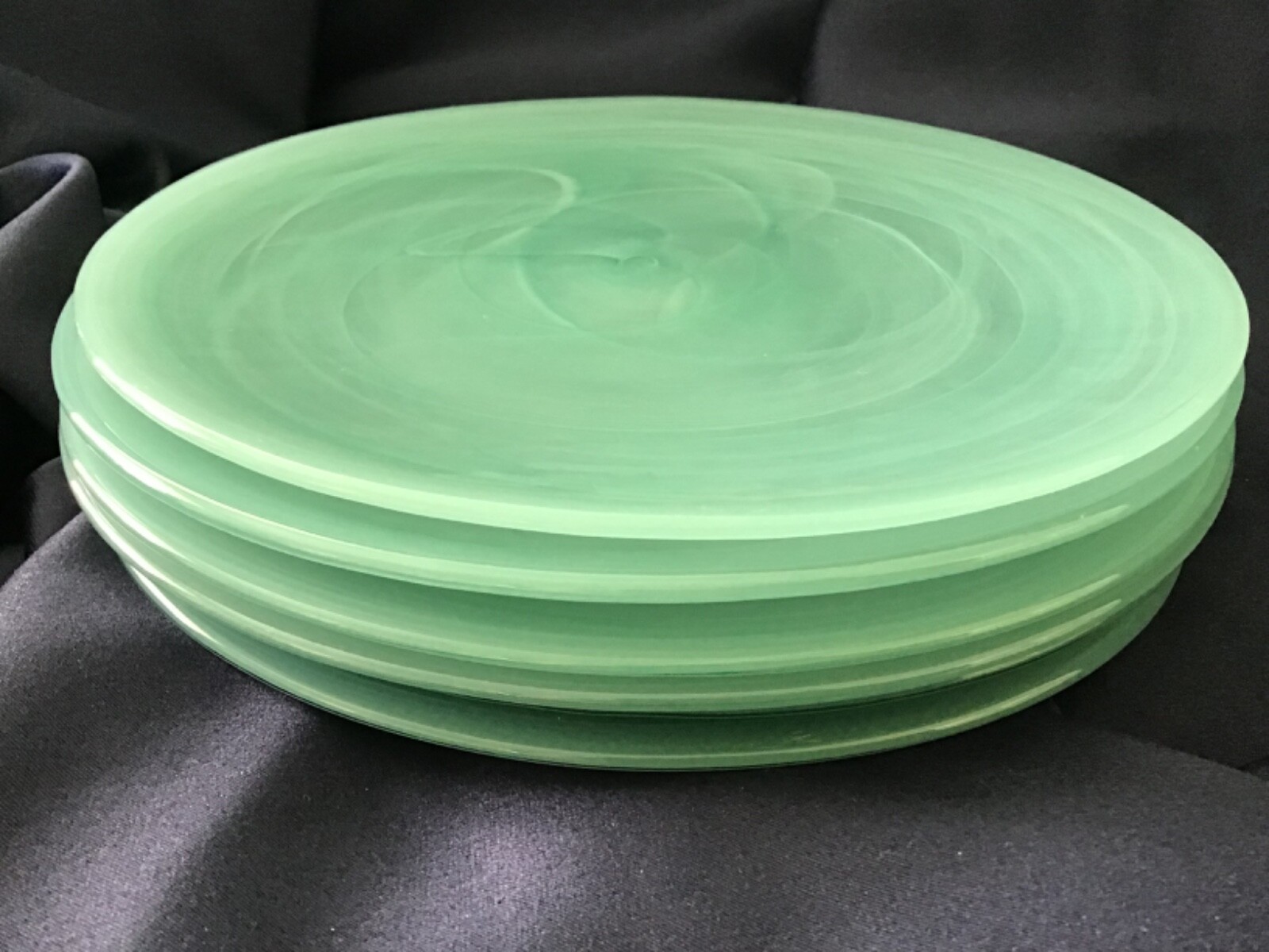 6 PIER ONE aqua ALABASTER glass SALAD PLATES EXCELLENT! PIER 1 turquoise green