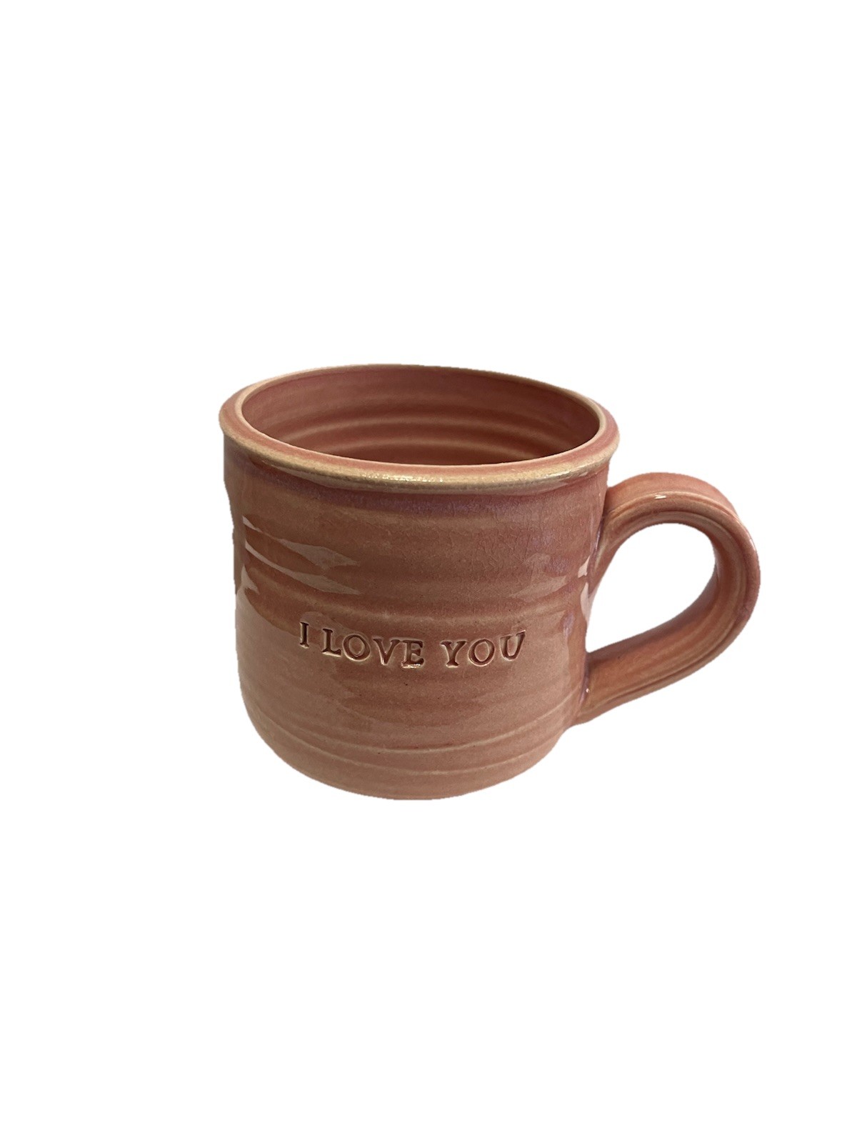 Black Oak Studio Pottery I Love You Impressed Handmade Coffee Mug Pink Glaze