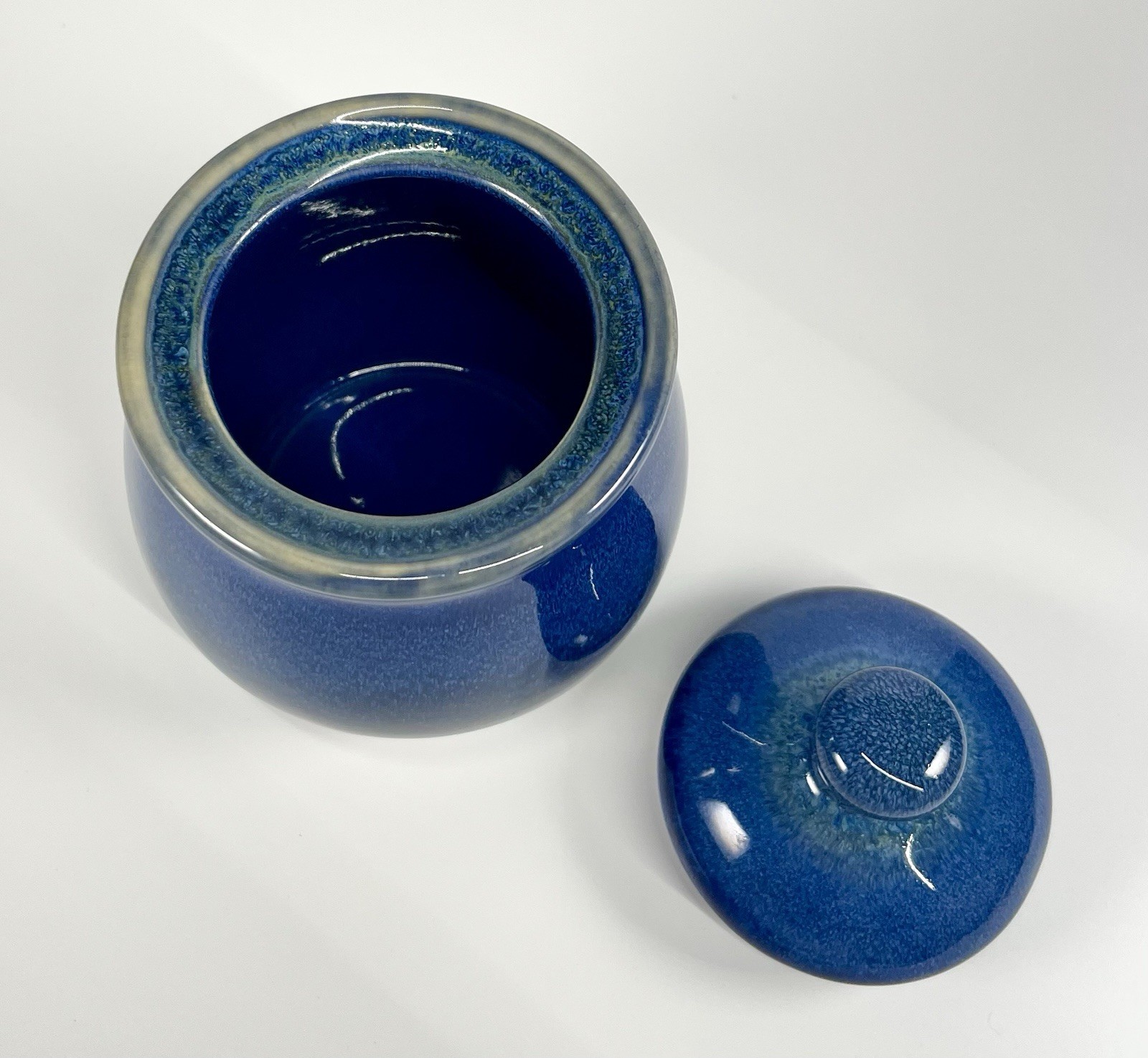 Handcrafted Stoneware Pottery Creamer And Lidded Sugar Bowl Set Blue Glaze EUC