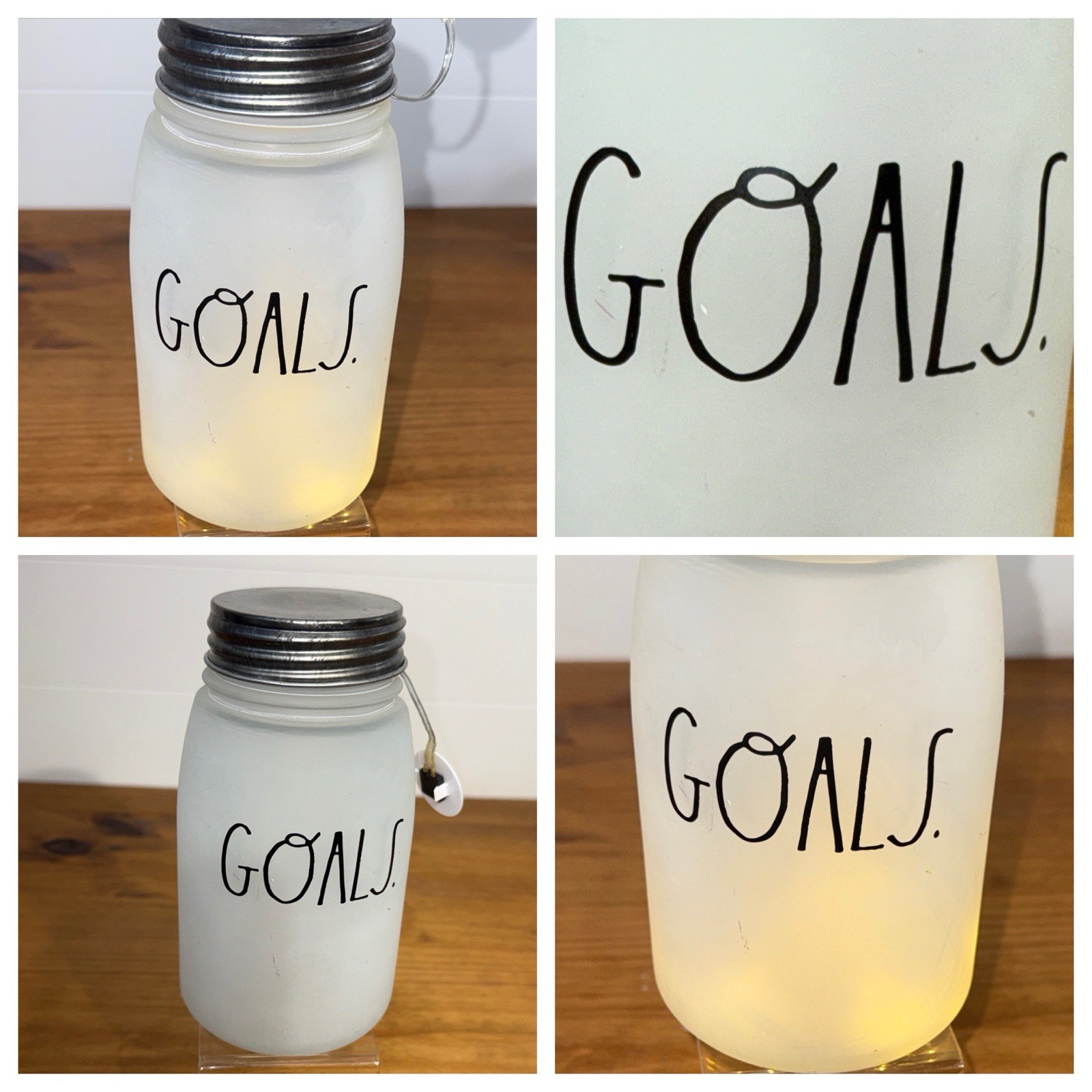 Rae Dunn “GOALS” Frosted Lighted Mason Jar Accent Lamp Home Decor EUC
