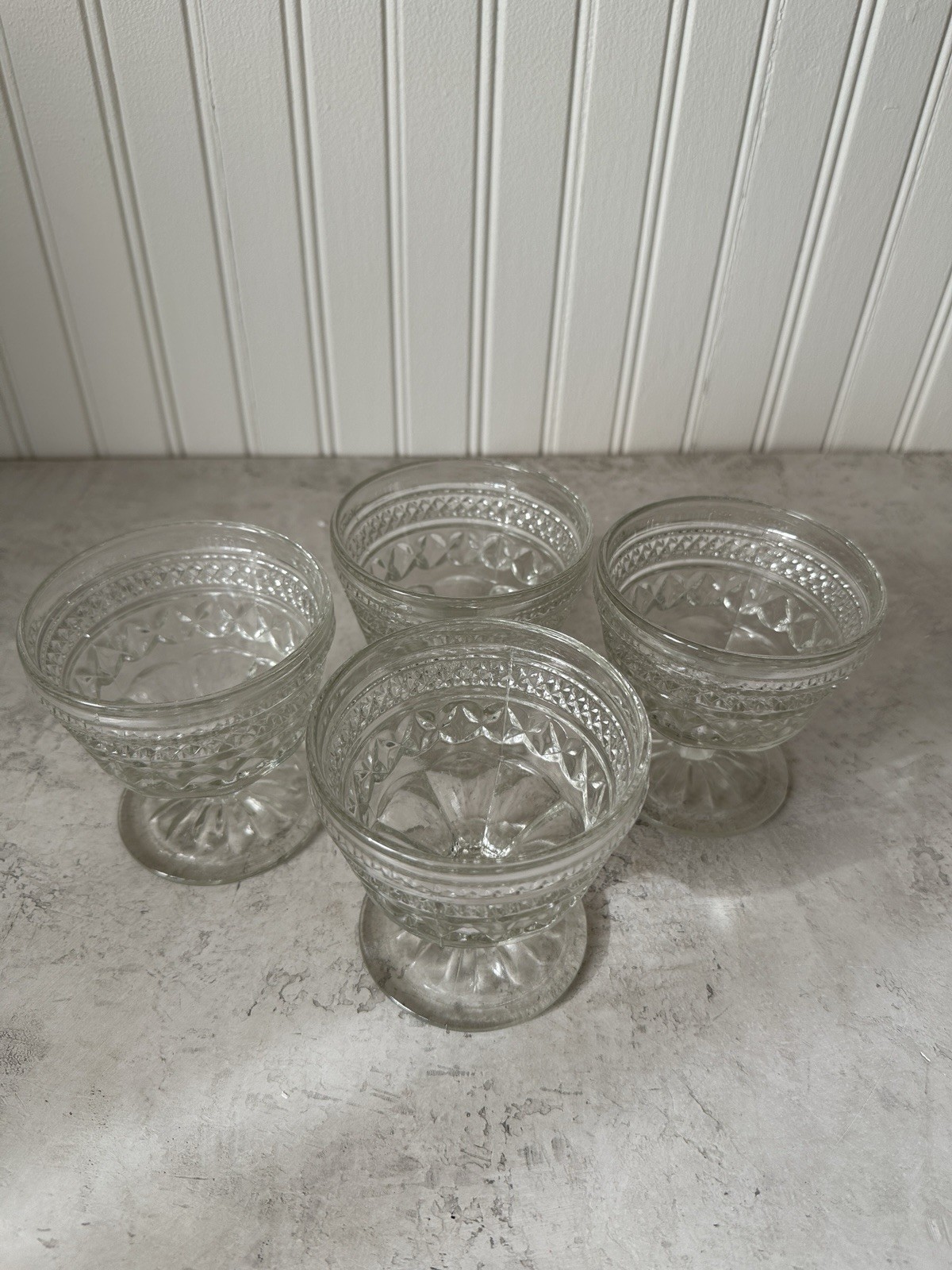 Set of 4 Anchor Hocking Wexford Clear Glass Dessert Cups Sherbet Dishes Vintage