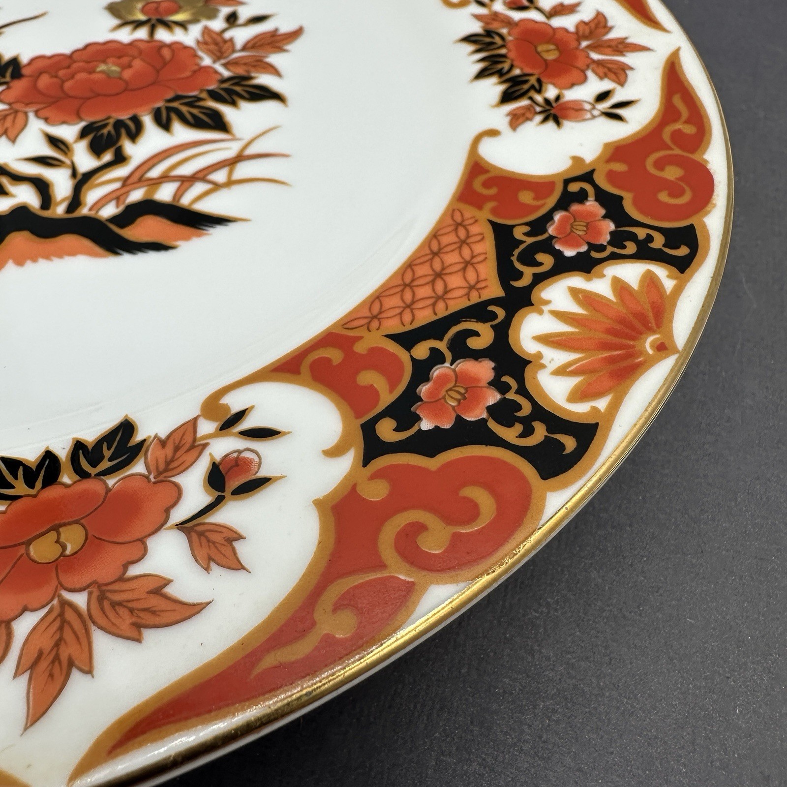 Vtg Japan Imari Style Dinner Plate Orange Black Gold Peony Floral 10.25″ China