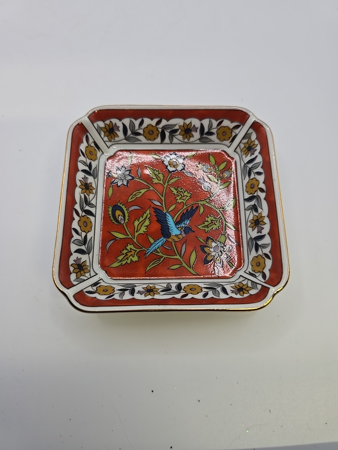 Set of 3 Takahashi 1983 Silk Road Trinket Dish Floral Bird Hand Decorated 3.25”