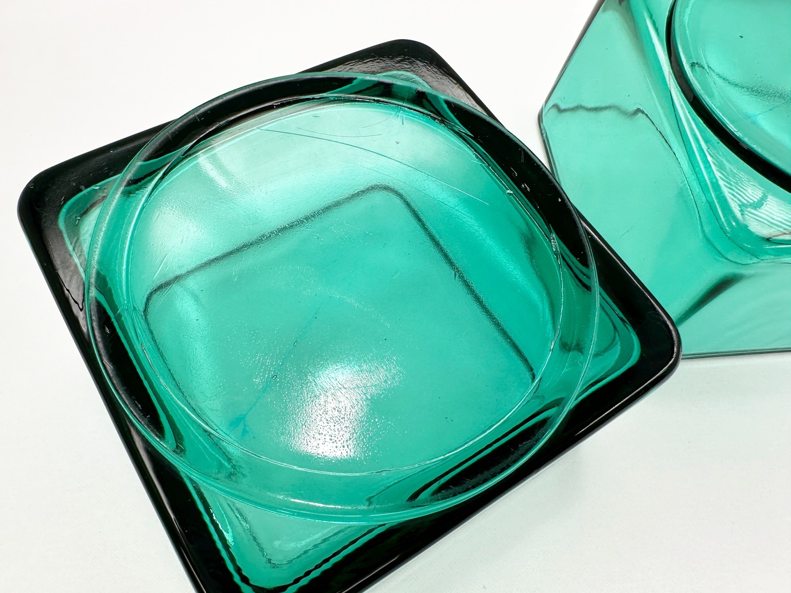 Vintage Jeannette Ultramarine Glass Refrigerator Dishes Pair 1930s Stackable Set