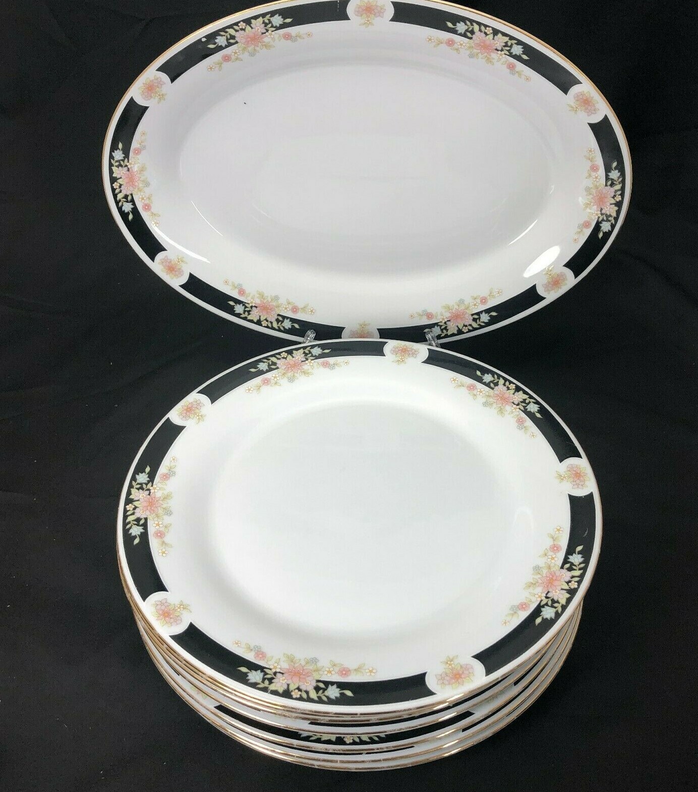 Crown Ming ADRIANA (GOLD TRIM) Dinner Plates, Cups & Platter (Sold Individually}