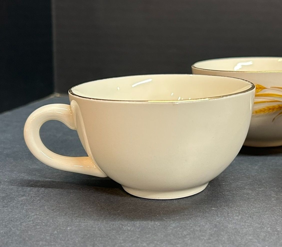 Vintage Homer Laughlin Golden Wheat Tea Coffee Cups 22K Gold Trim Set of 7