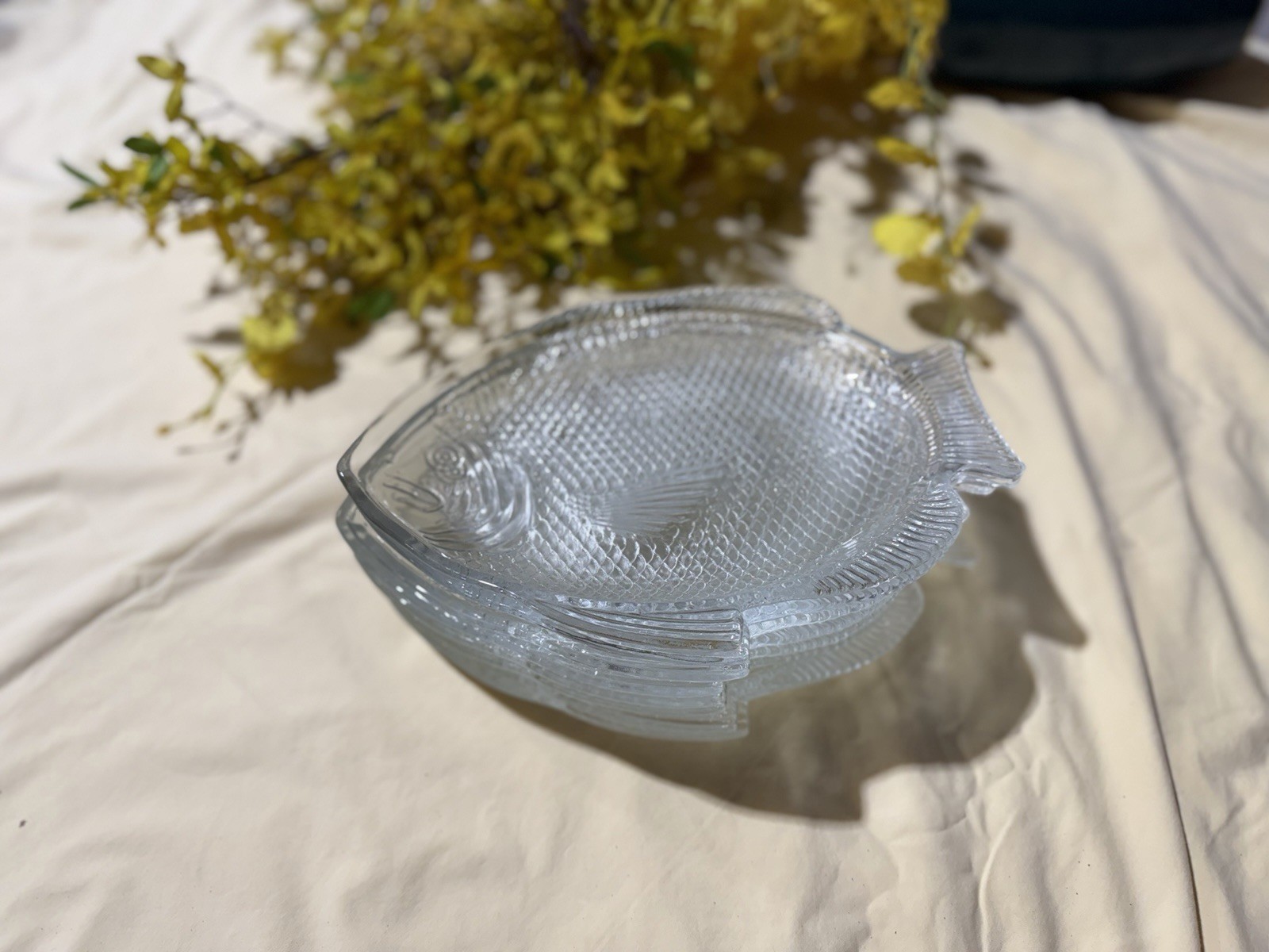 Vintage Clear Glass Fish Shaped Plates – Set of 8 – Mid Century Serving Platters