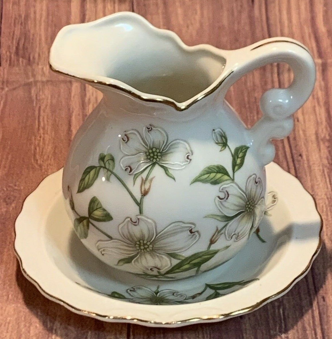 Lefton China ~ Dogwood Design *mini* Creamer and Saucer Set ~ Japan