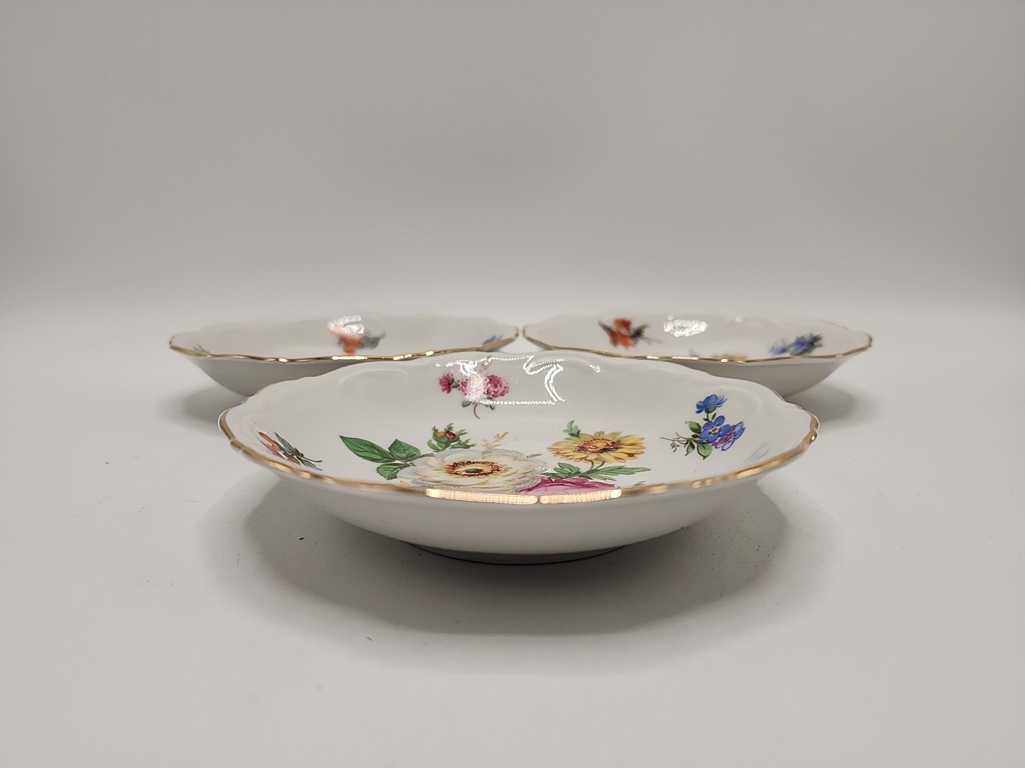 Mitterteich “Meissen Floral” 5 1/8 Inch Fruit Bowl White Flower Left-Set of 3