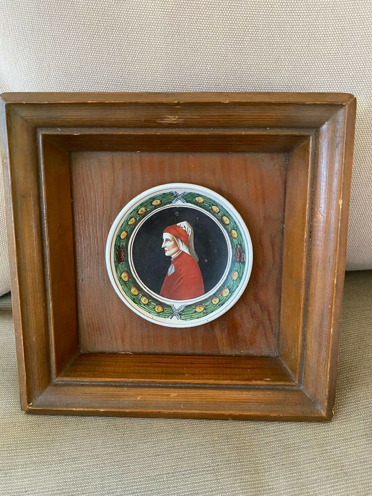 Wooden Frame Antique Italian Medallion Verbanum Stone Sci Laveno