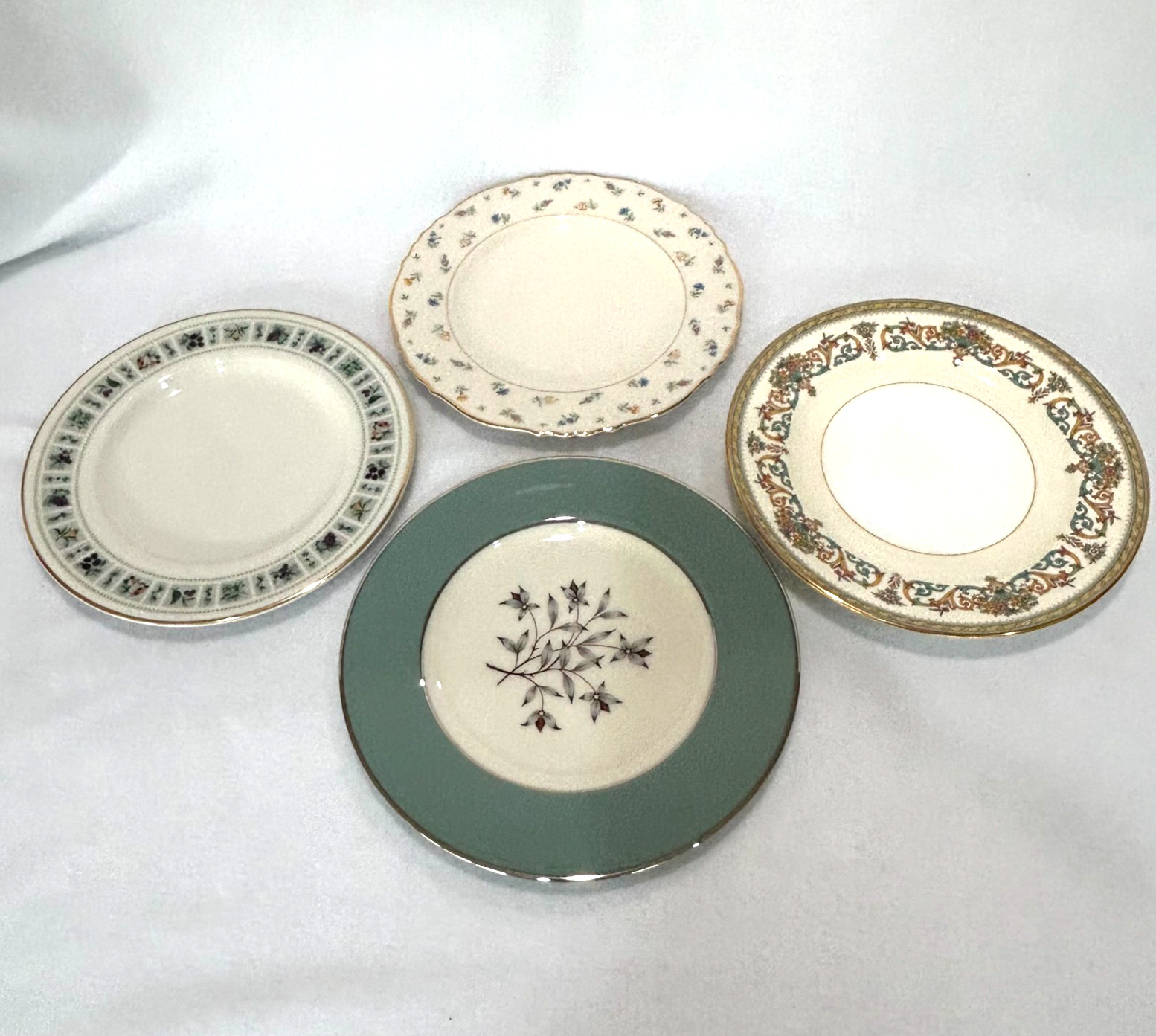 Vintage Mismatched Fine China Salad Party Dessert Plates Set of 4 Sage Greens