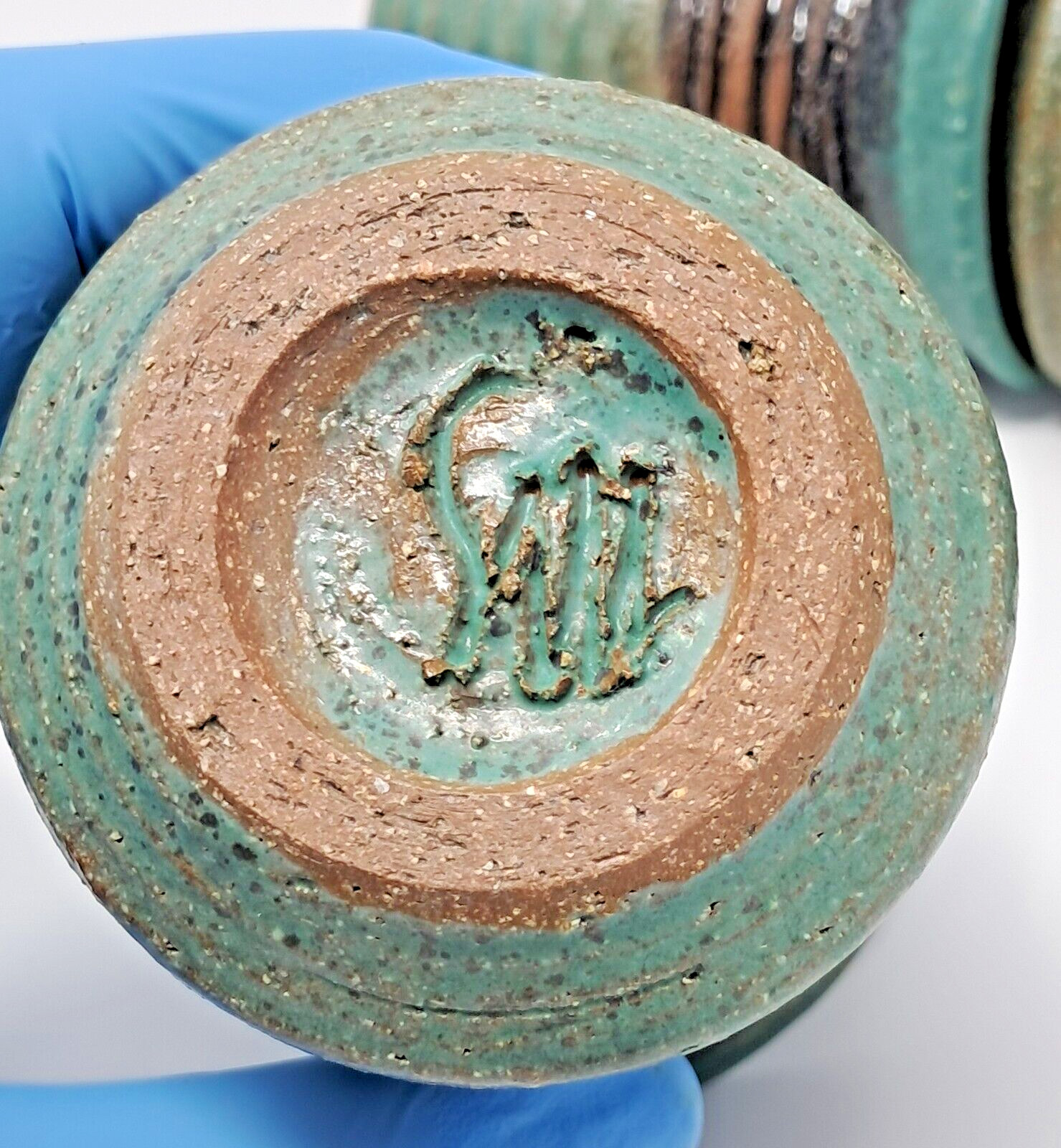 Stoneware Art Pottery Cups 8-9 fl oz Set of 6 turquoise glaze 4″ tall unique