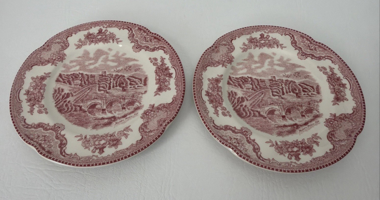 Lot of 2 Johnson Bros Old Britain Castles Bread Plate 6 1/4″ Haddon Hall Pink