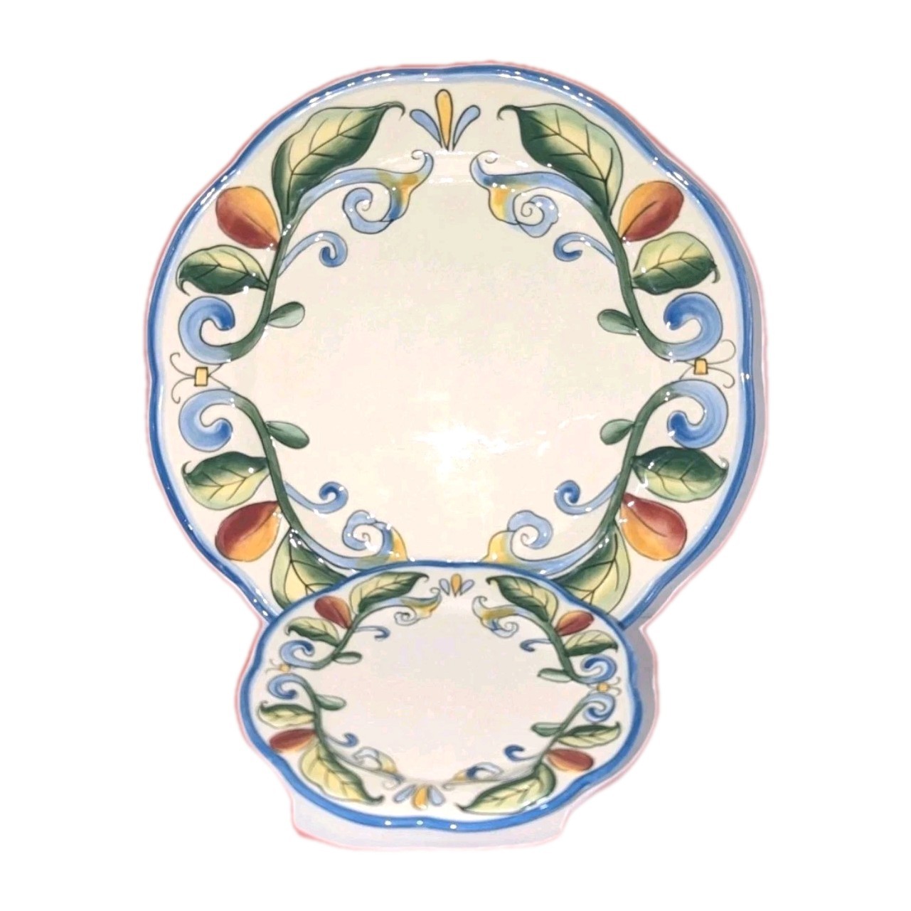 Fitz & Floyd RICAMO 11″ Dinner Plate Blue Scalloped Edge DC’d +Bonus 6″ Party Sz
