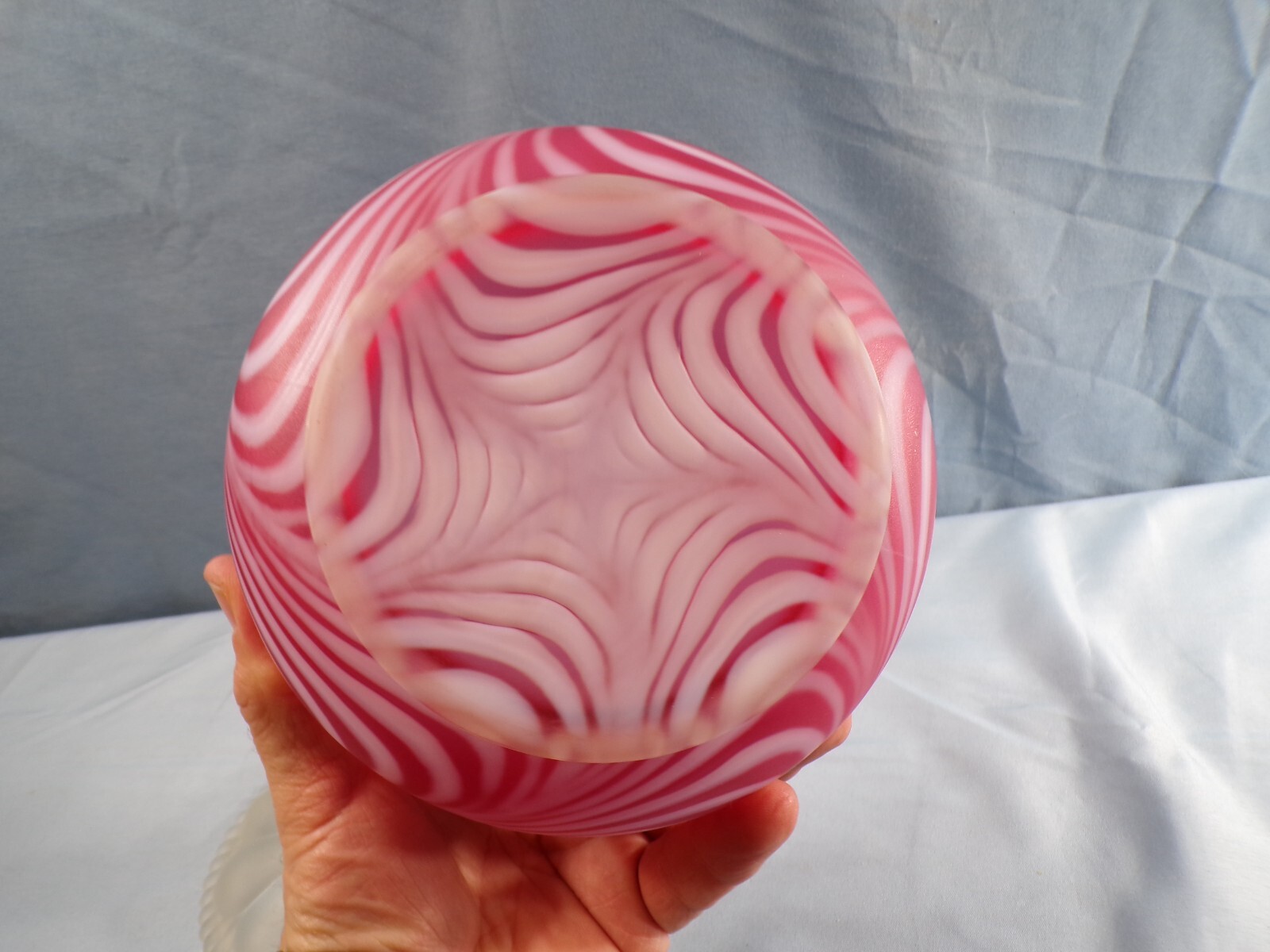 Fenton Cranberry Satin Glass Swirled Feather Candy Jar (Not Smaller Puff Box)