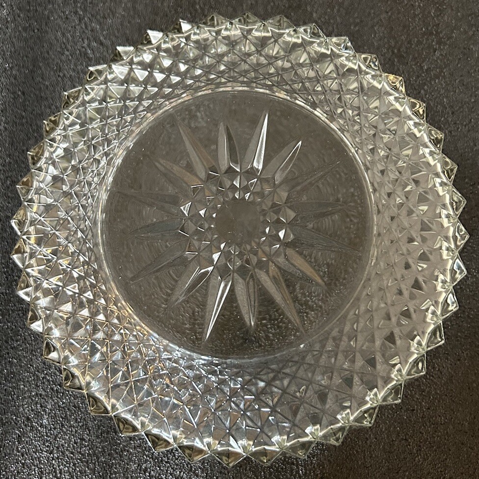 ARCOROC USA 9in Cut Glass Serving Bowl Starburst Pattern Made in USA Vintage