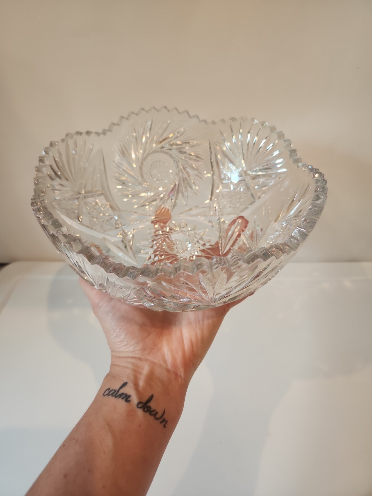 Antique American Brilliant Deeply Cut Glass 8″ Bowl Sawtooth Rim