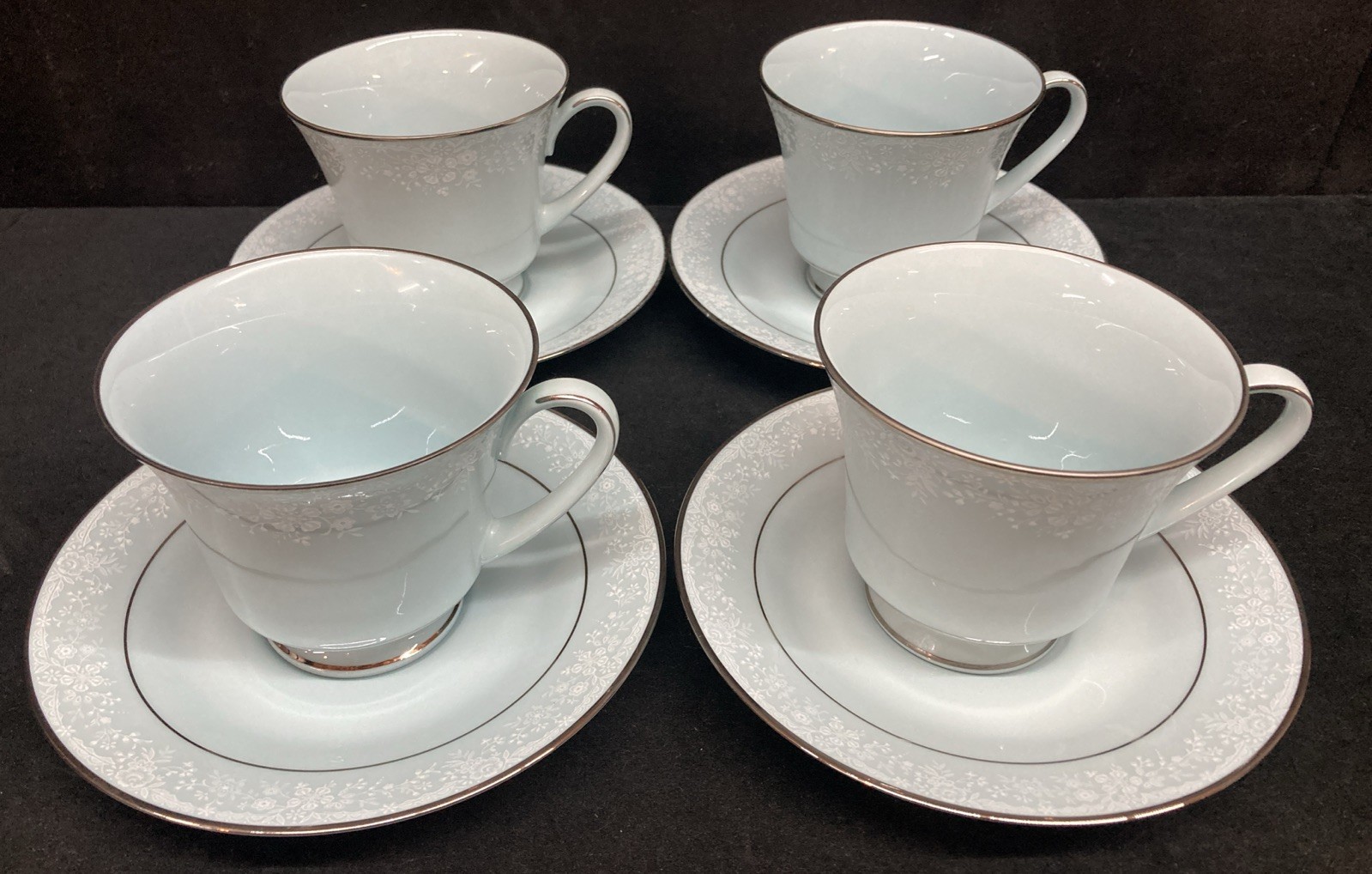 Noritake Fidelity 8003 Light Blue Cups & Saucers Set of 4