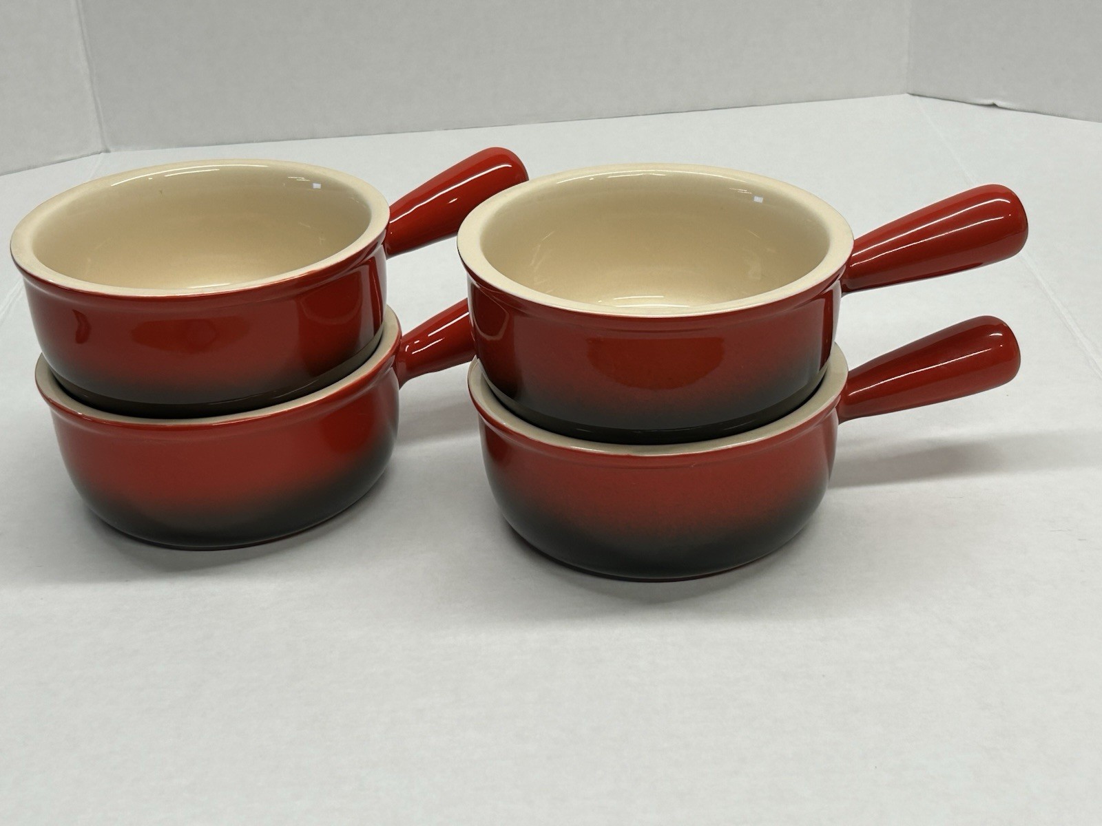 Hombre Red Stoneware French Onion Soup Bowl Crock,15 Oz,Set Of 4