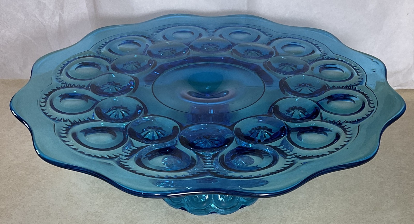 Vintage LE Smith Blue Moon and Stars Pedestal Cake Stand 11″ Diameter Surface