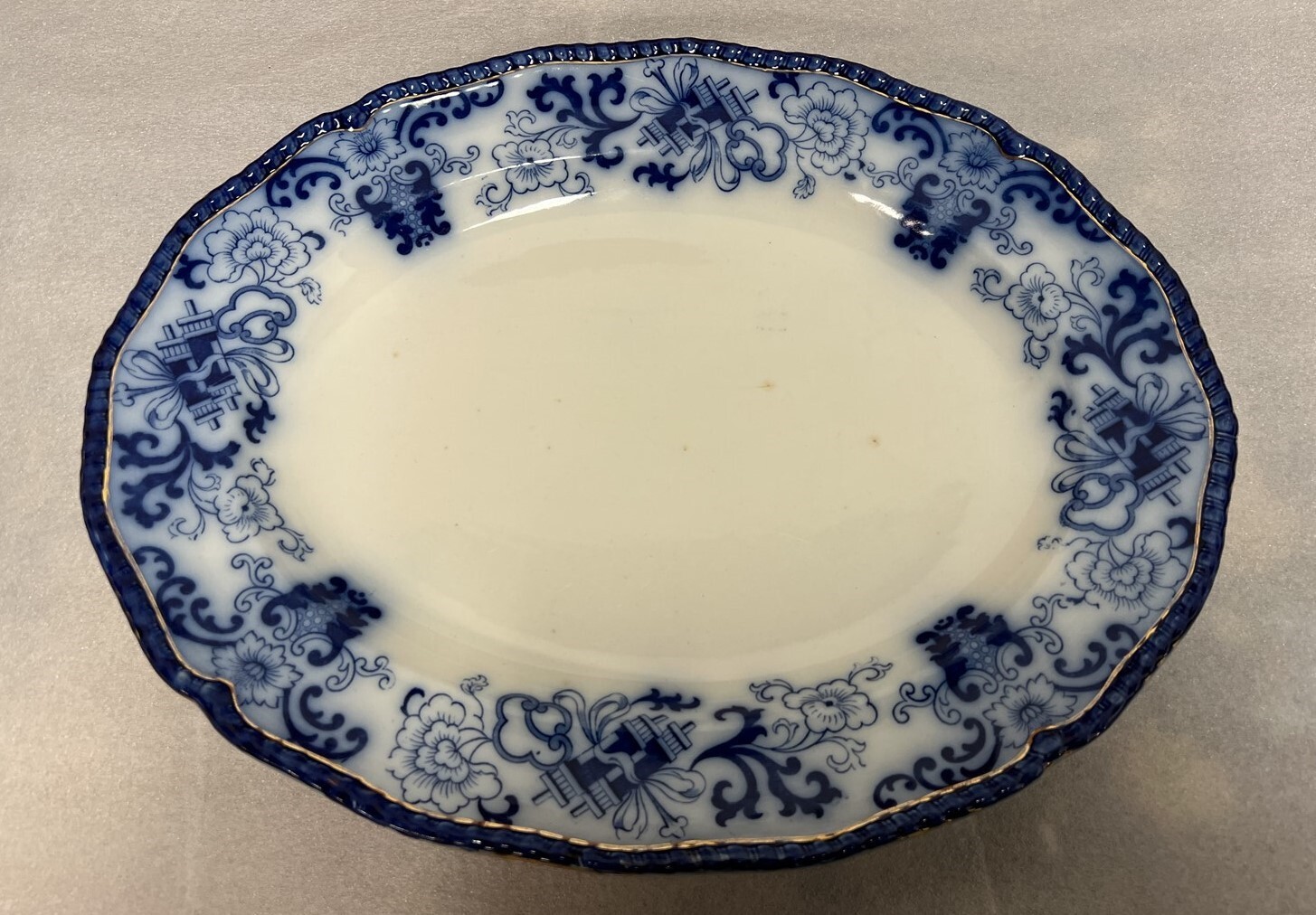 Antique Large 17-3/4″ Doulton Nankin FLOW BLUE Platter
