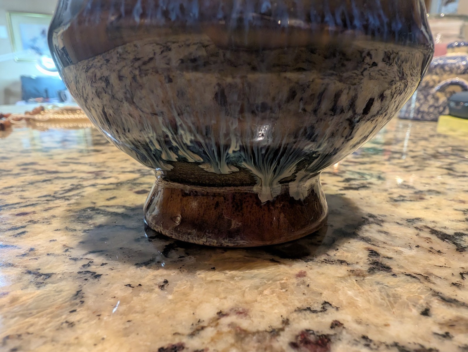 2017 Bill Campbell Pottery Cup or Bowl Dish Signed CV2017 Unique Drip Glaze