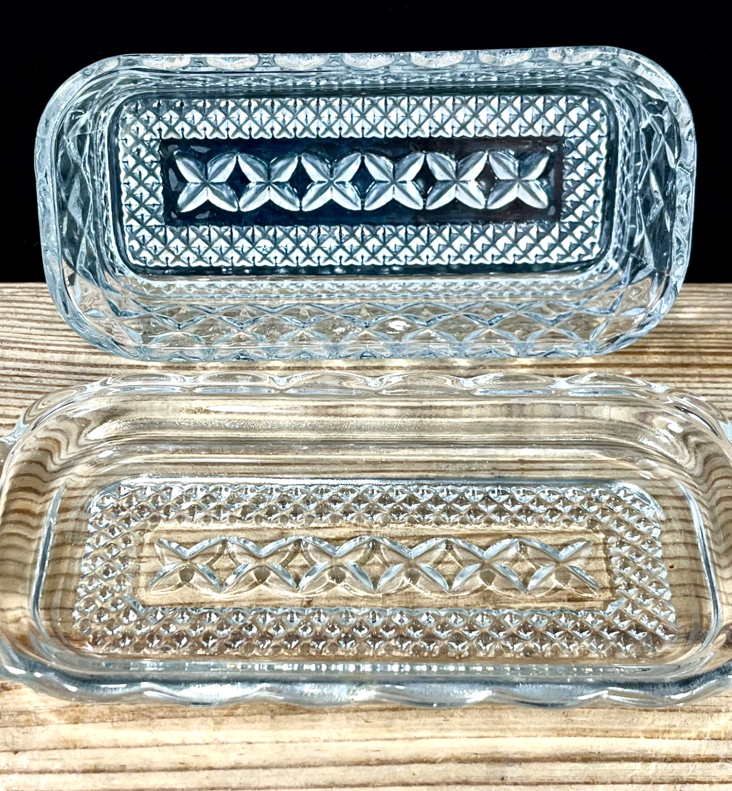 Vintage Anchor Hocking Wexford Cut Glass Covered Butter Dish 2 Pc with Lid
