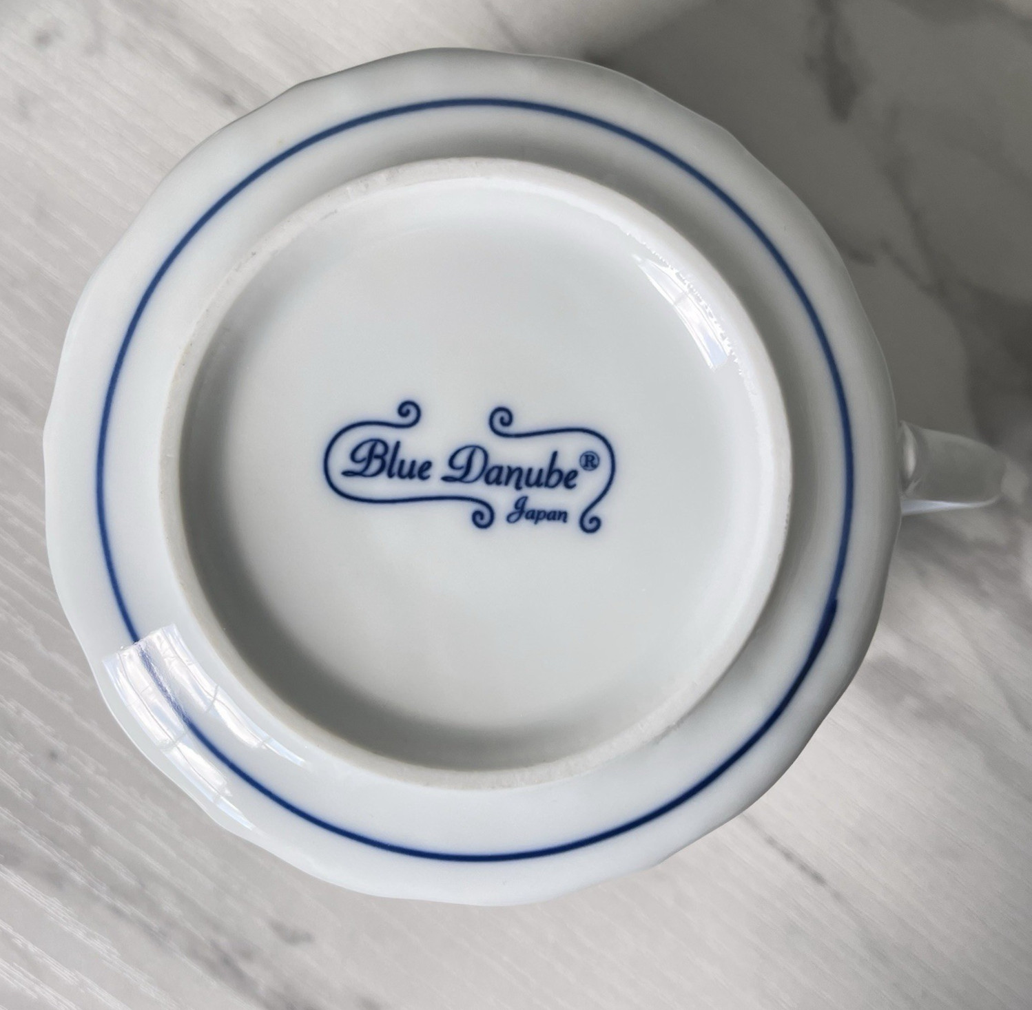 TWO 12 oz Soup Mug BLUE DANUBE Split Handle Mug Japan Banner Ribbon Mark 4 1/4″