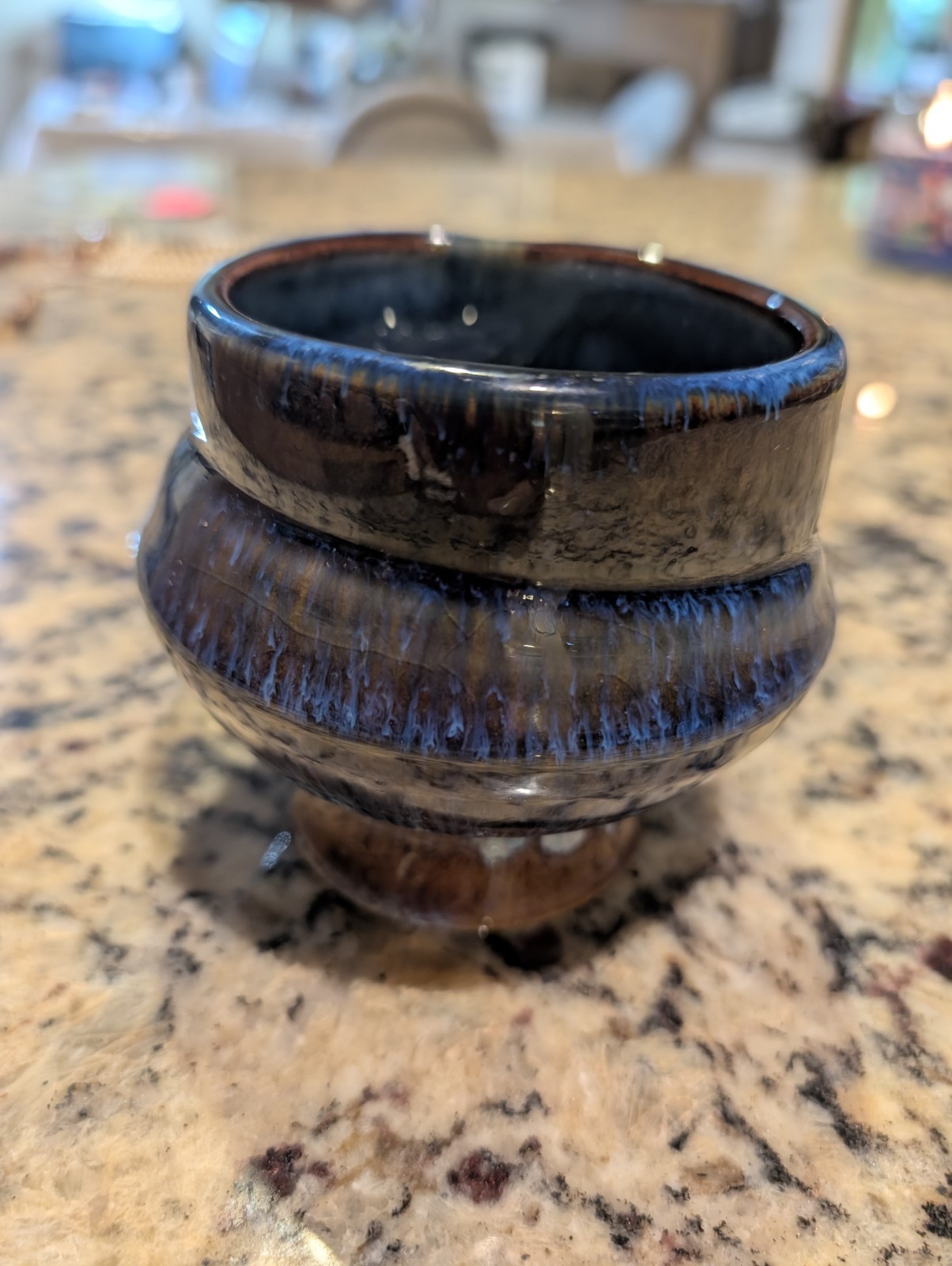 2017 Bill Campbell Pottery Cup or Bowl Dish Signed CV2017 Unique Drip Glaze