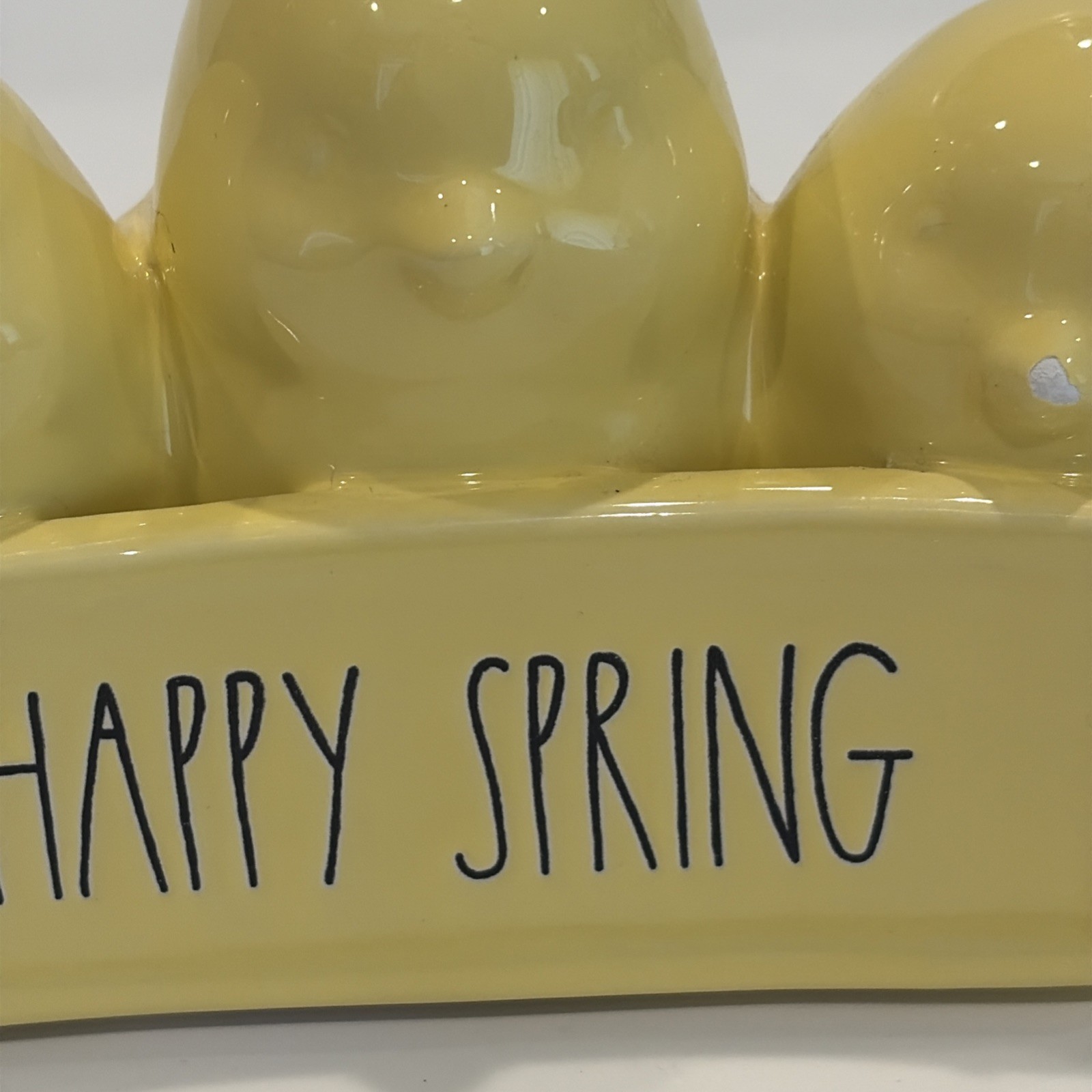Rae Dunn HAPPY SPRING Yellow Ceramic Chick Egg Holder CHIPPED Easter Decor