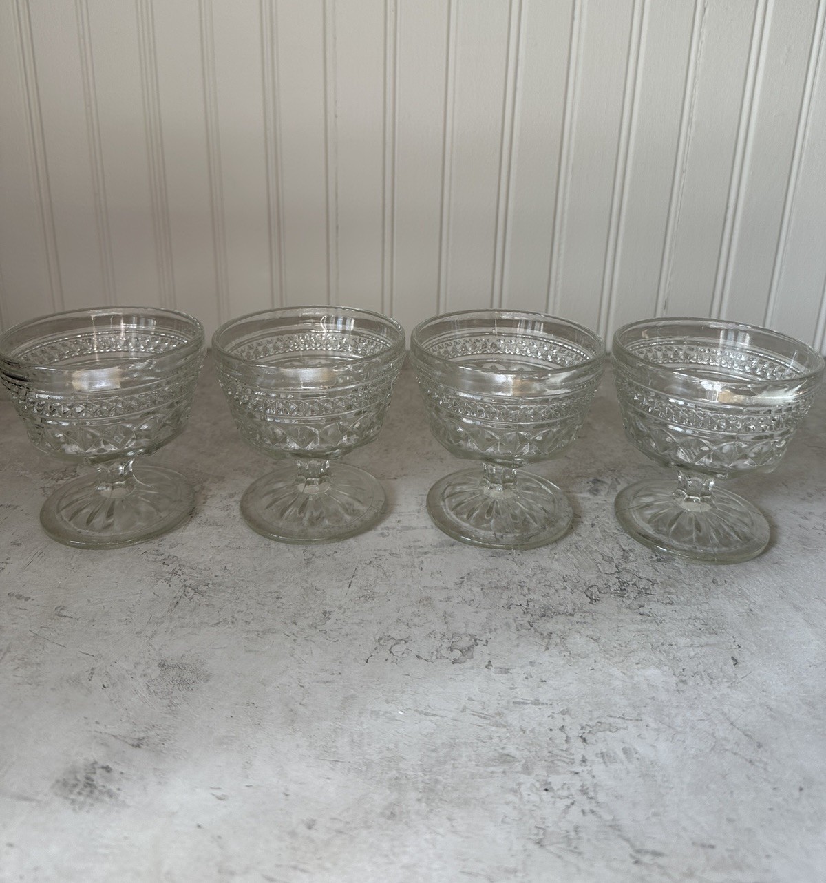 Set of 4 Anchor Hocking Wexford Clear Glass Dessert Cups Sherbet Dishes Vintage