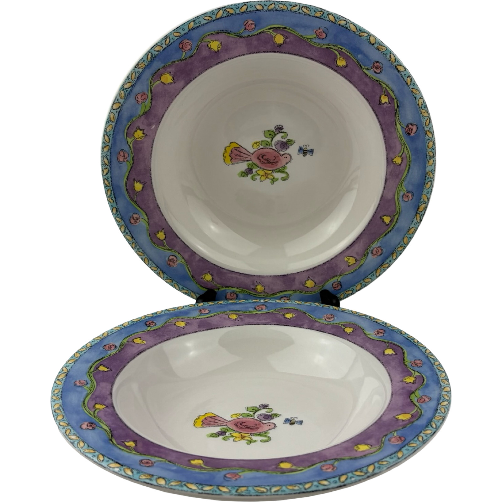 Sango Birds and the Bees Soup Bowls Set of 2 VTG 8 3/4″ Sue Zipkin Stoneware