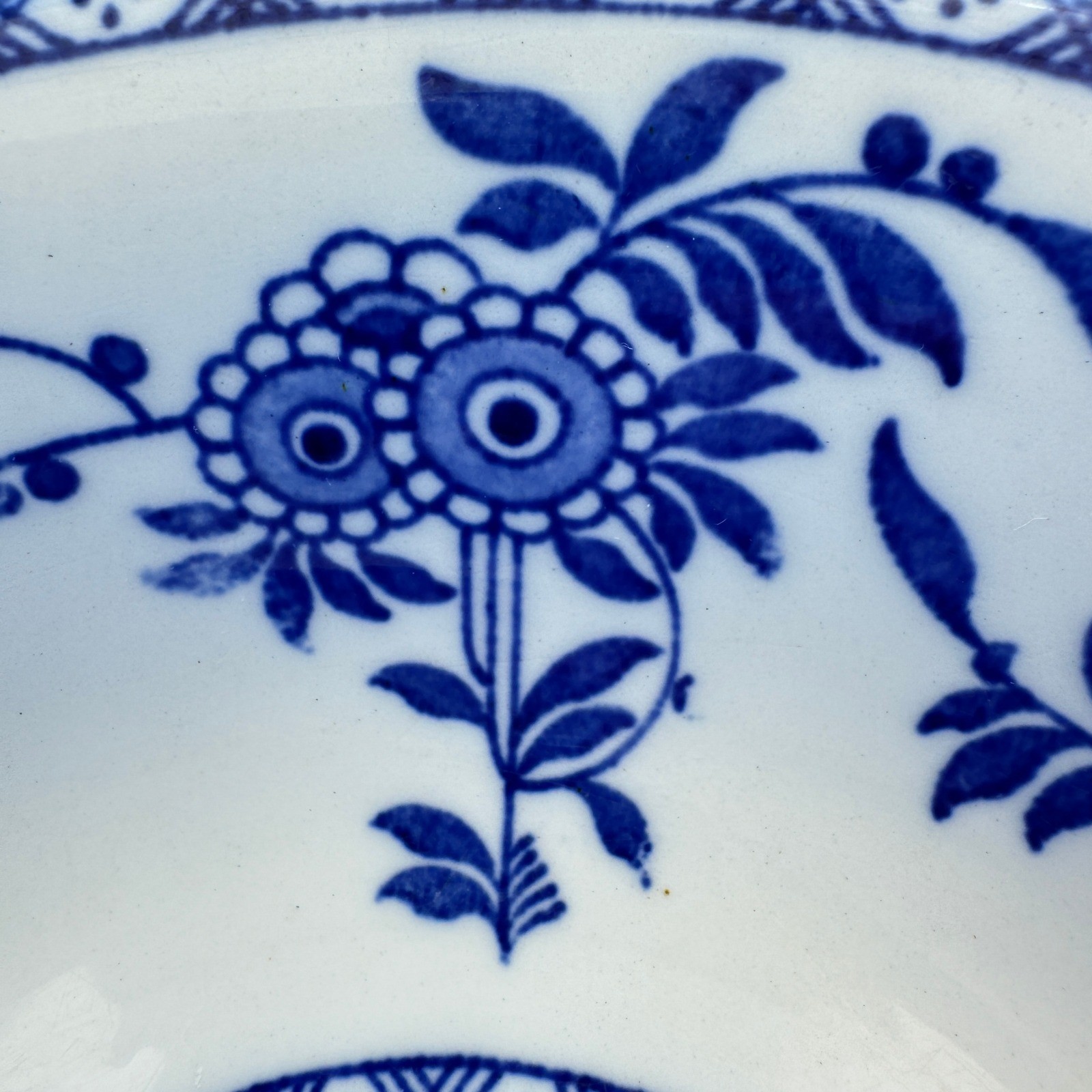 Blue Basket Vintage Ceramic Bowl Unisex OS Blue White Transferware Floral 1980s