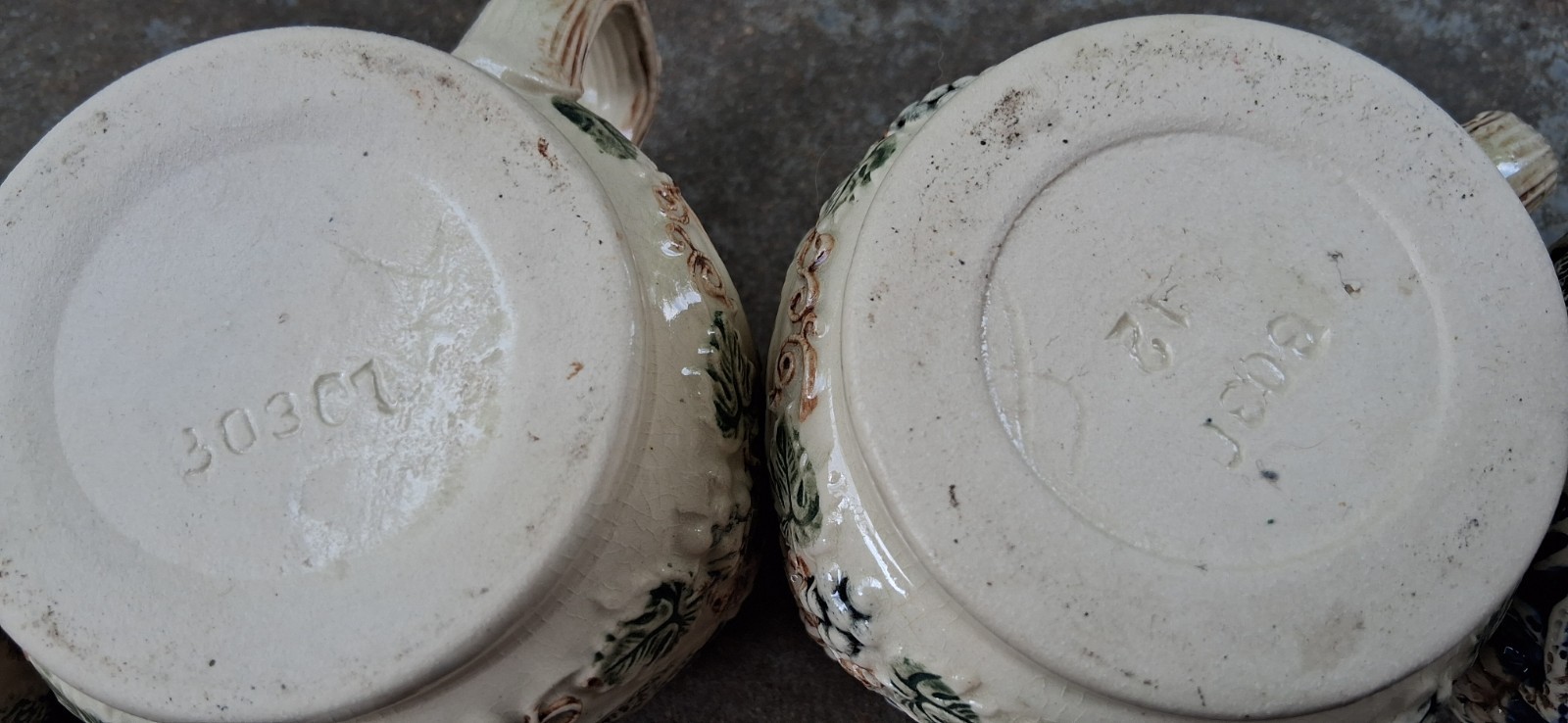 5 German Stoneware Mugs By Marzi & Remy “2835” 2 Cobalt Blue & 3 Cream Mugs