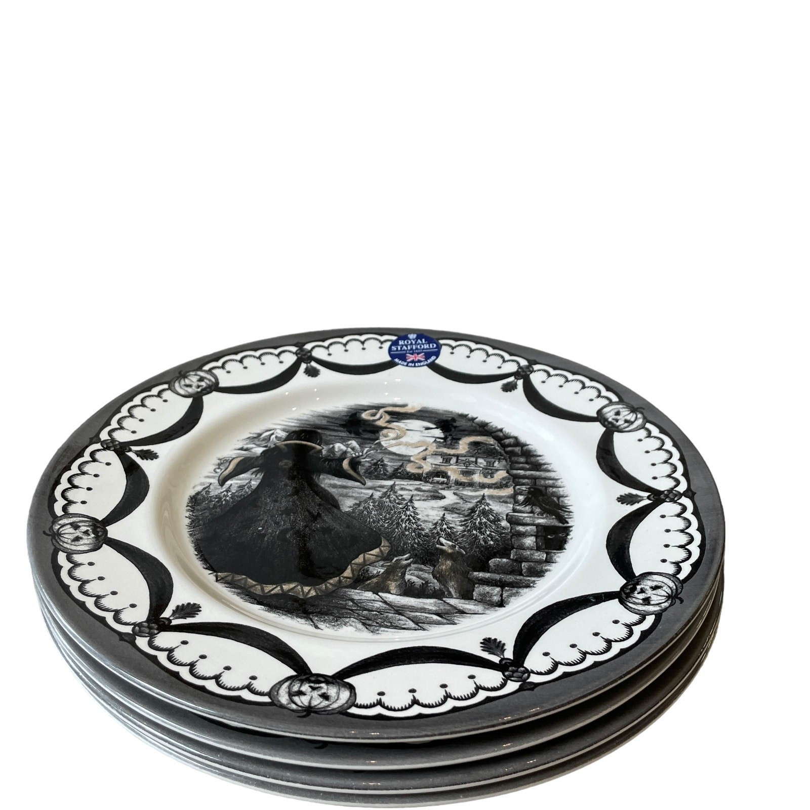 Royal Stafford Halloween Wicked Witch Salad Plates 8.5in Porcelain Set of 2 New