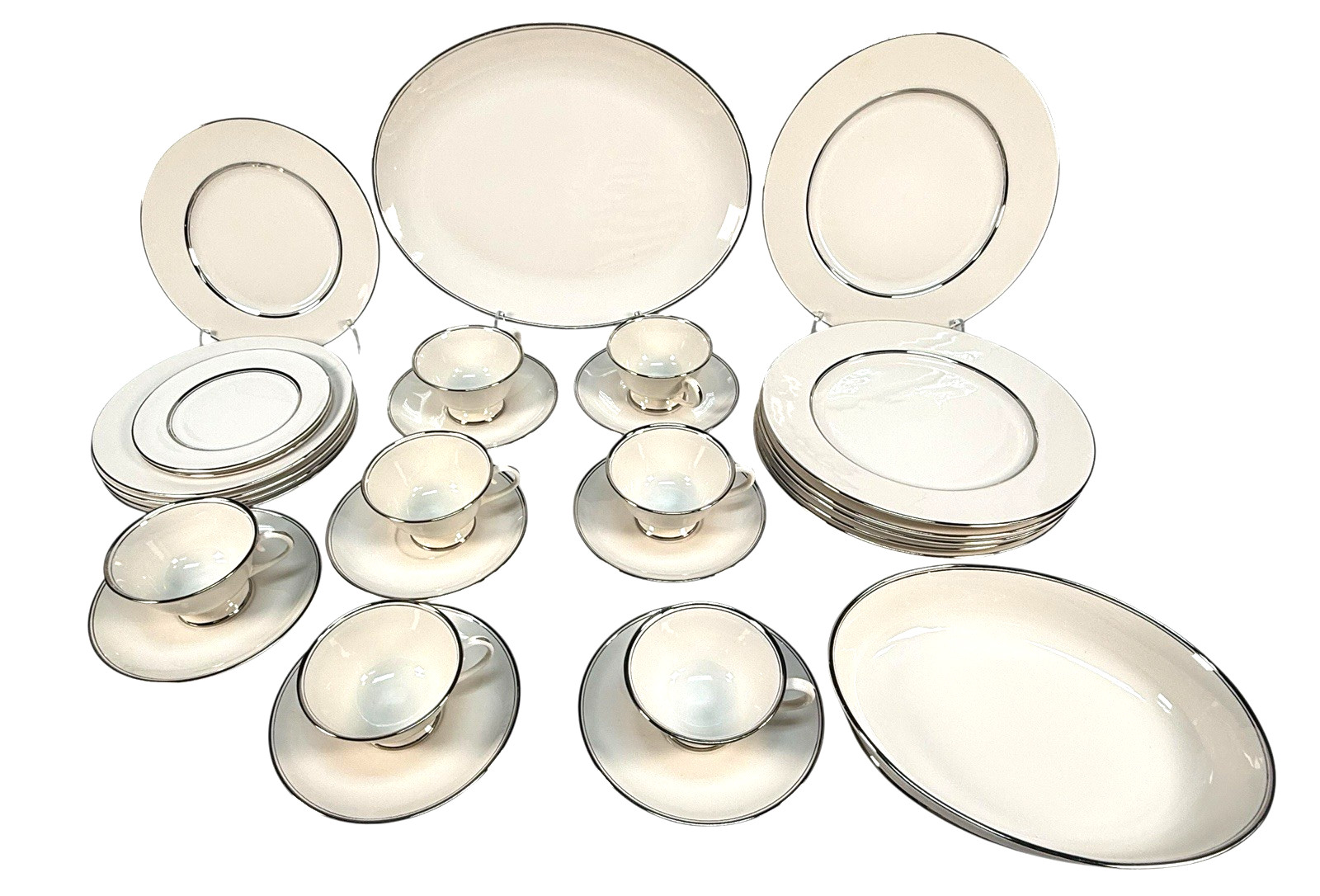 Vintage Flintridge China Mirador Bon-Lite Platinum Trim Dinnerware Set 29pc MCM