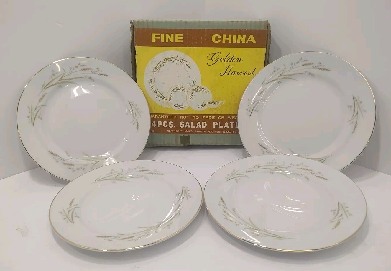 Golden Harvest By Fine China of Japan 4 Pieces Salad Plates Set In Original Box