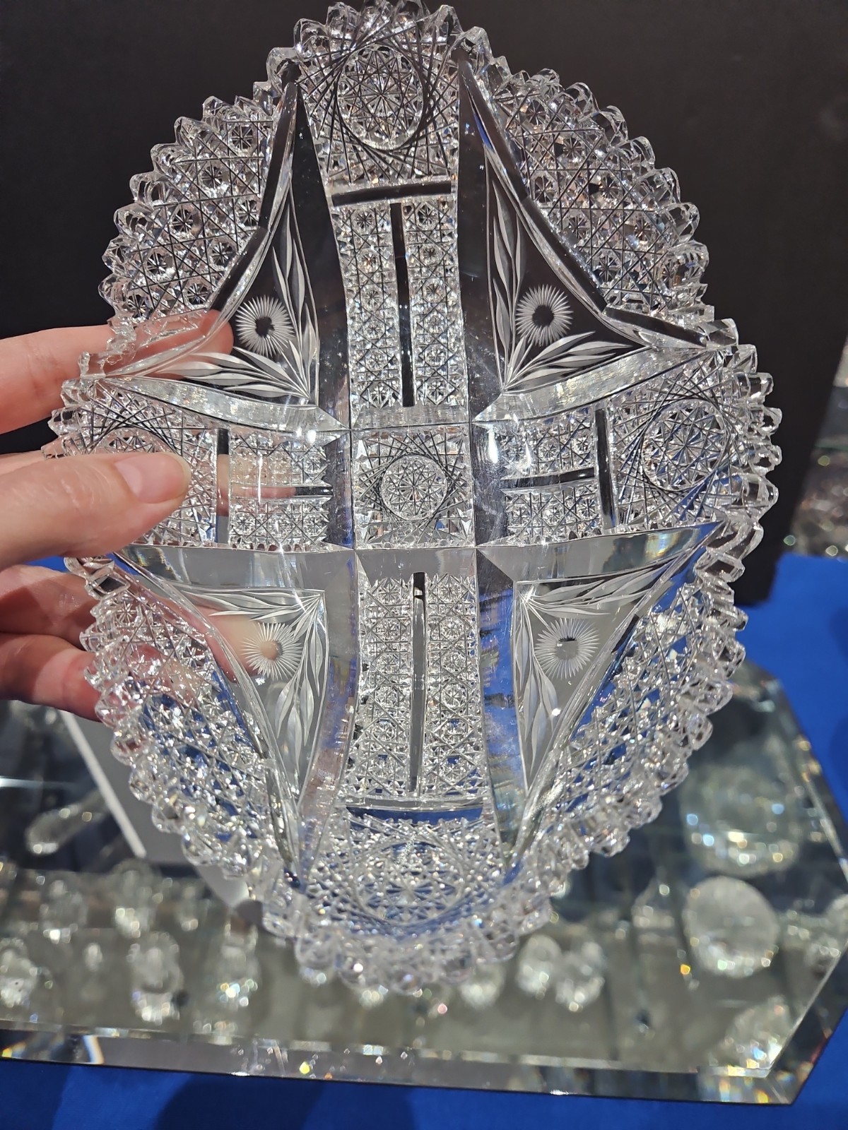 7″ Bowl American Brilliant Period Cut Glass Crystal Clark Signed “Chippendale”