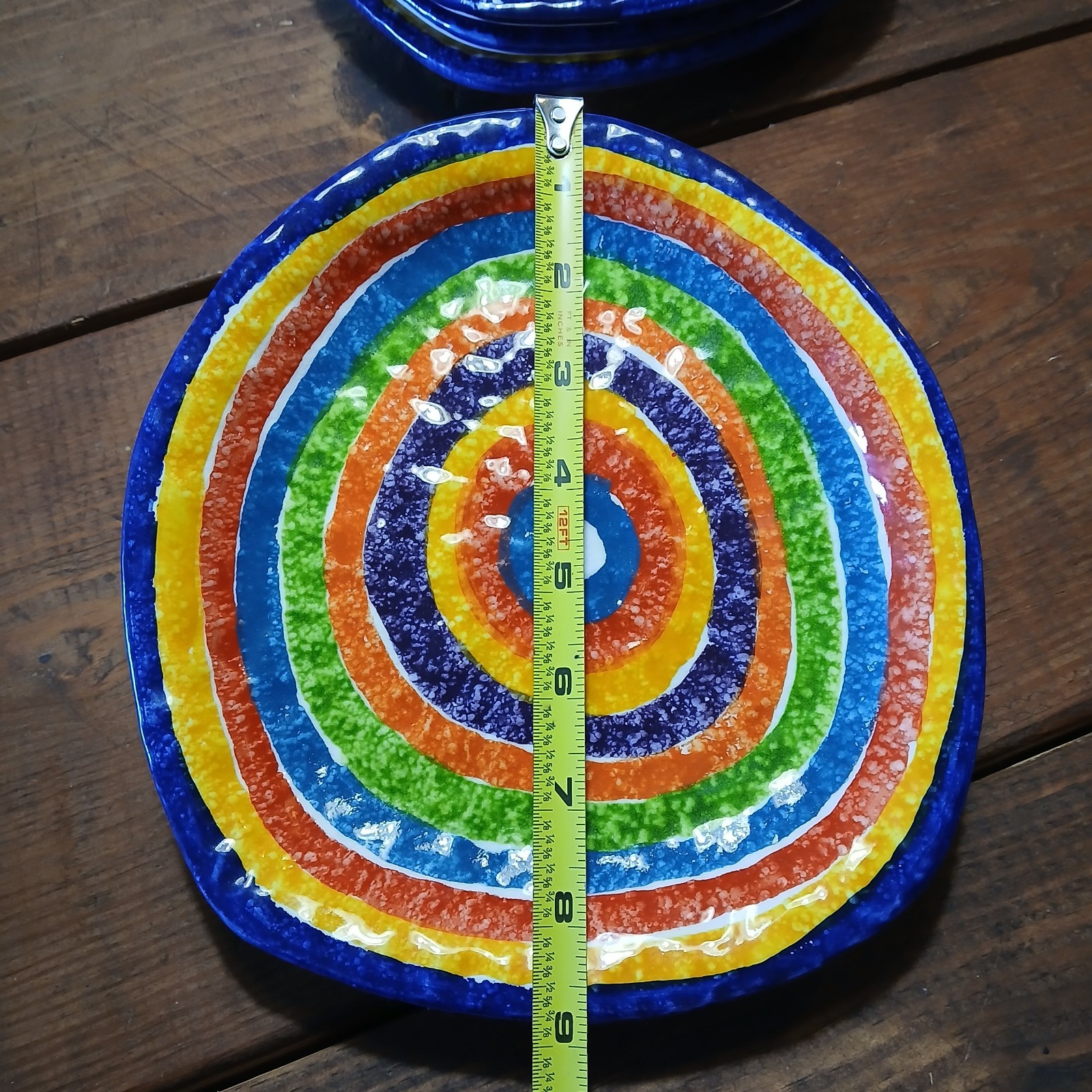 Vintage G. Venzo Bassano Italy Ceramic Rainbow Asymmetrical Plate Set 4pc 9″