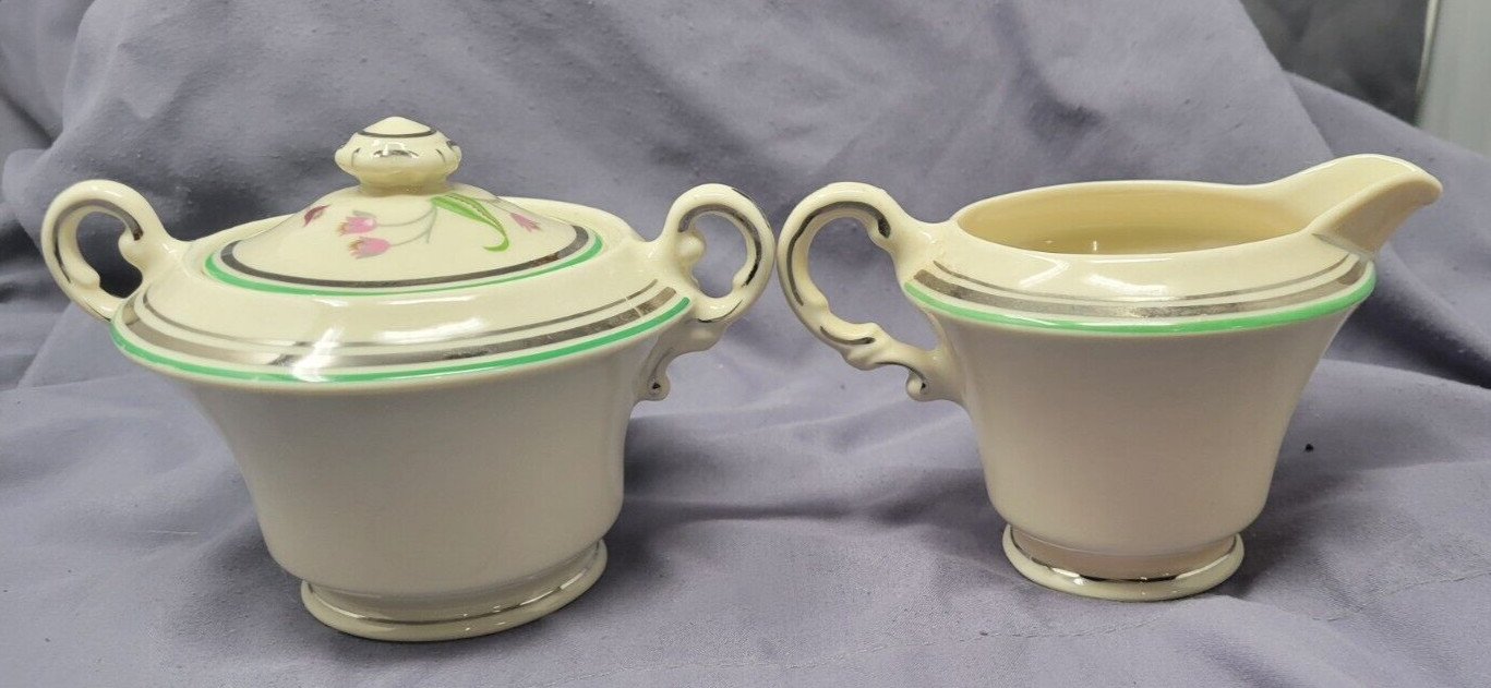 Syracuse China Coralbel Sugar Bowl and Creamer